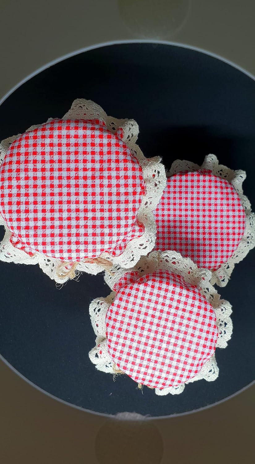 10-Piece Red Gingham Jar Cover Cloth Set