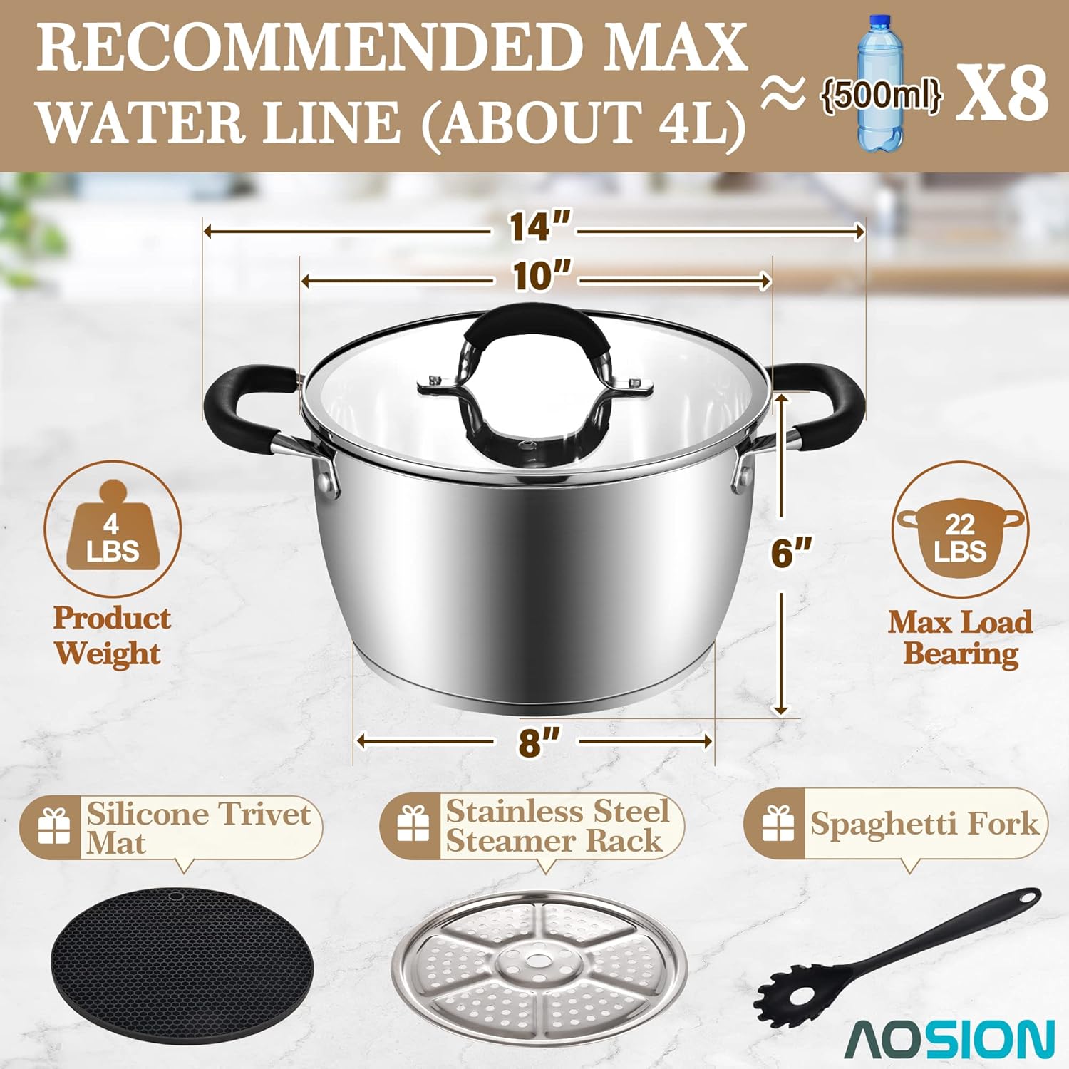 Multi-Purpose 6 Quart Stainless Steel Stockpot with Lid