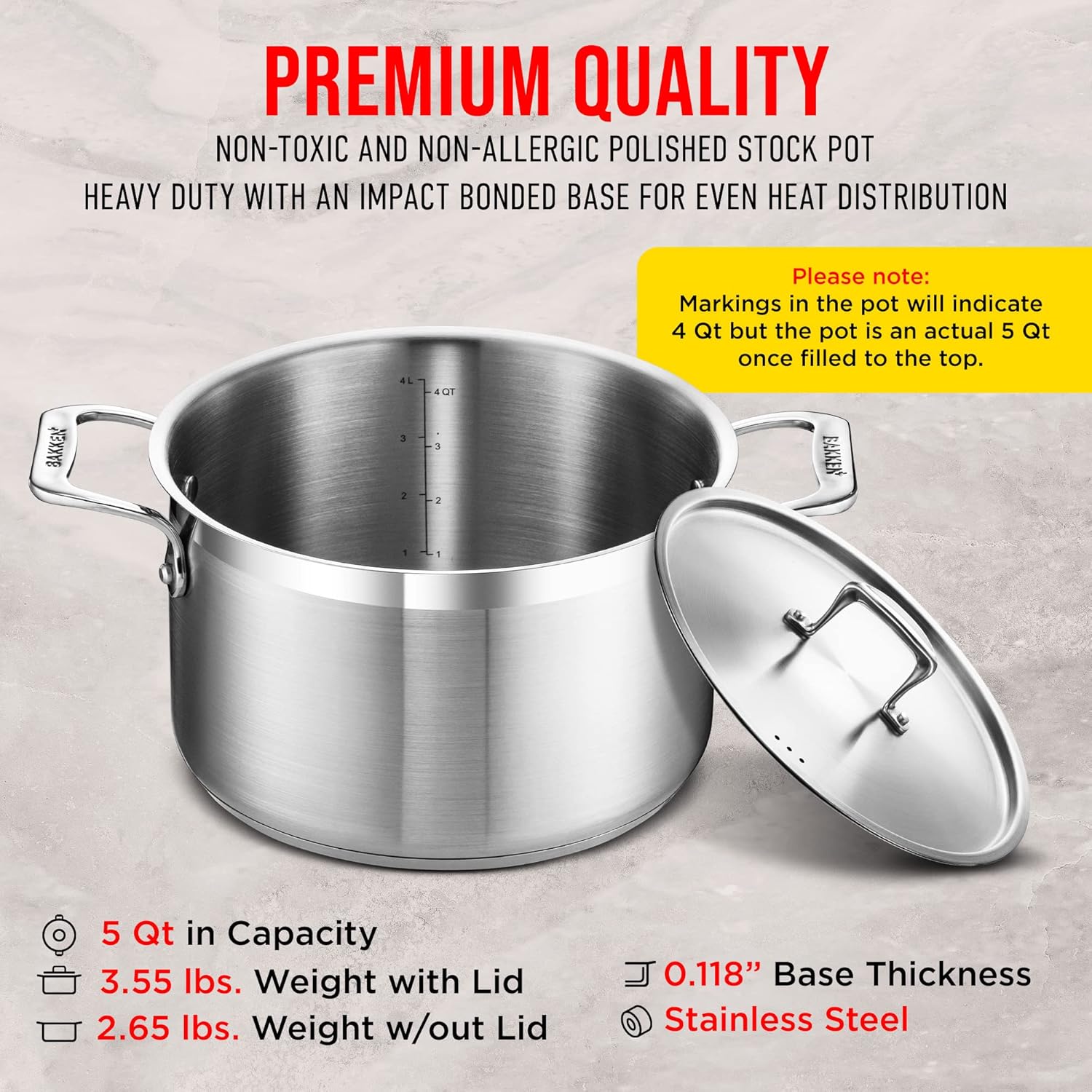 Bakken-Swiss 5 Quart Stockpot with Lid and Riveted Handles