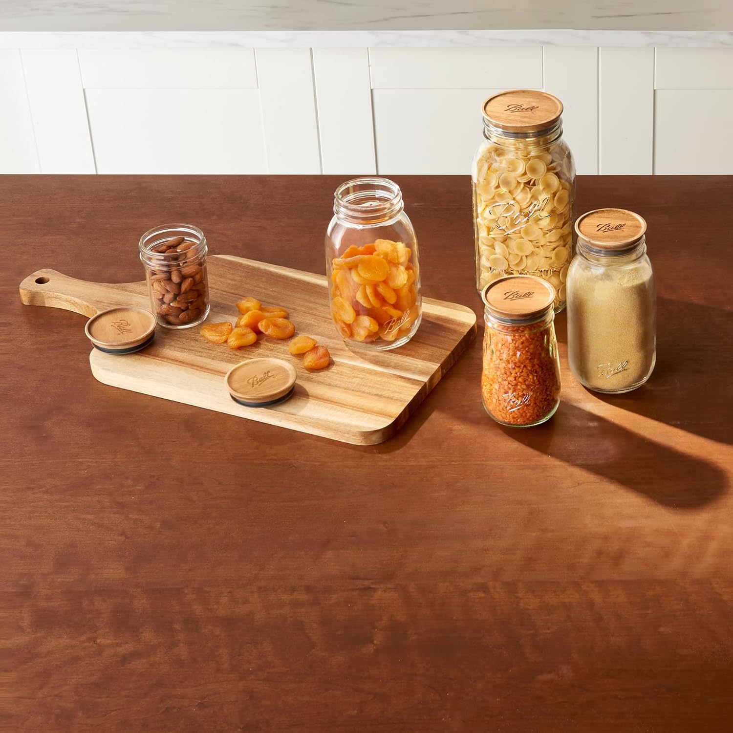 Ball Wooden wide mouth Jar lids Acacia Wood 5-Piece Set