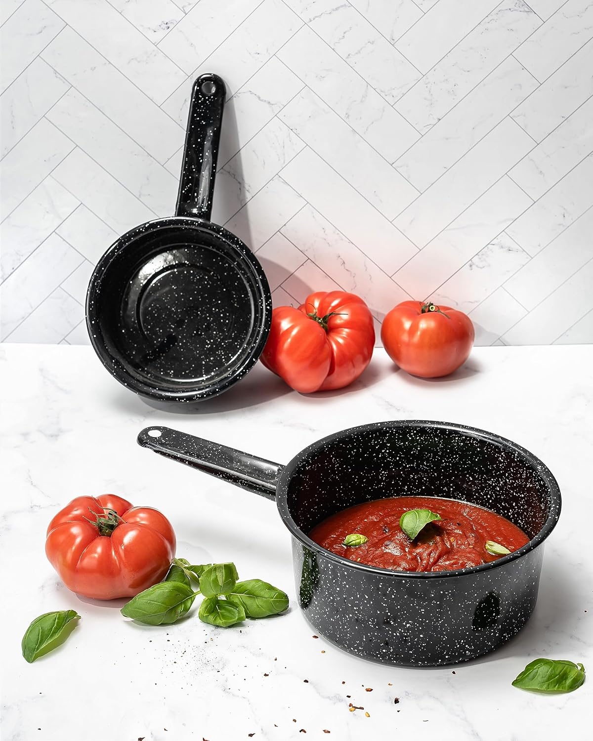 Durable 1-Quart Saucer Blackgranite ware saucepan for even cooking