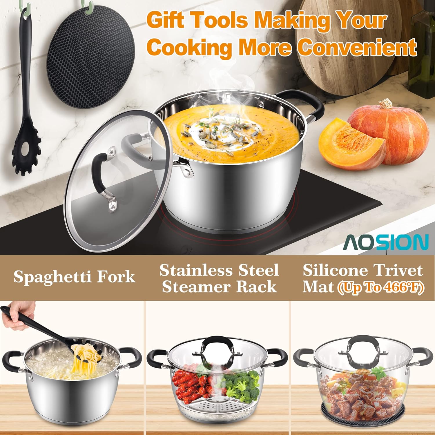 Multi-Purpose 6 Quart Stainless Steel Stockpot with Lid