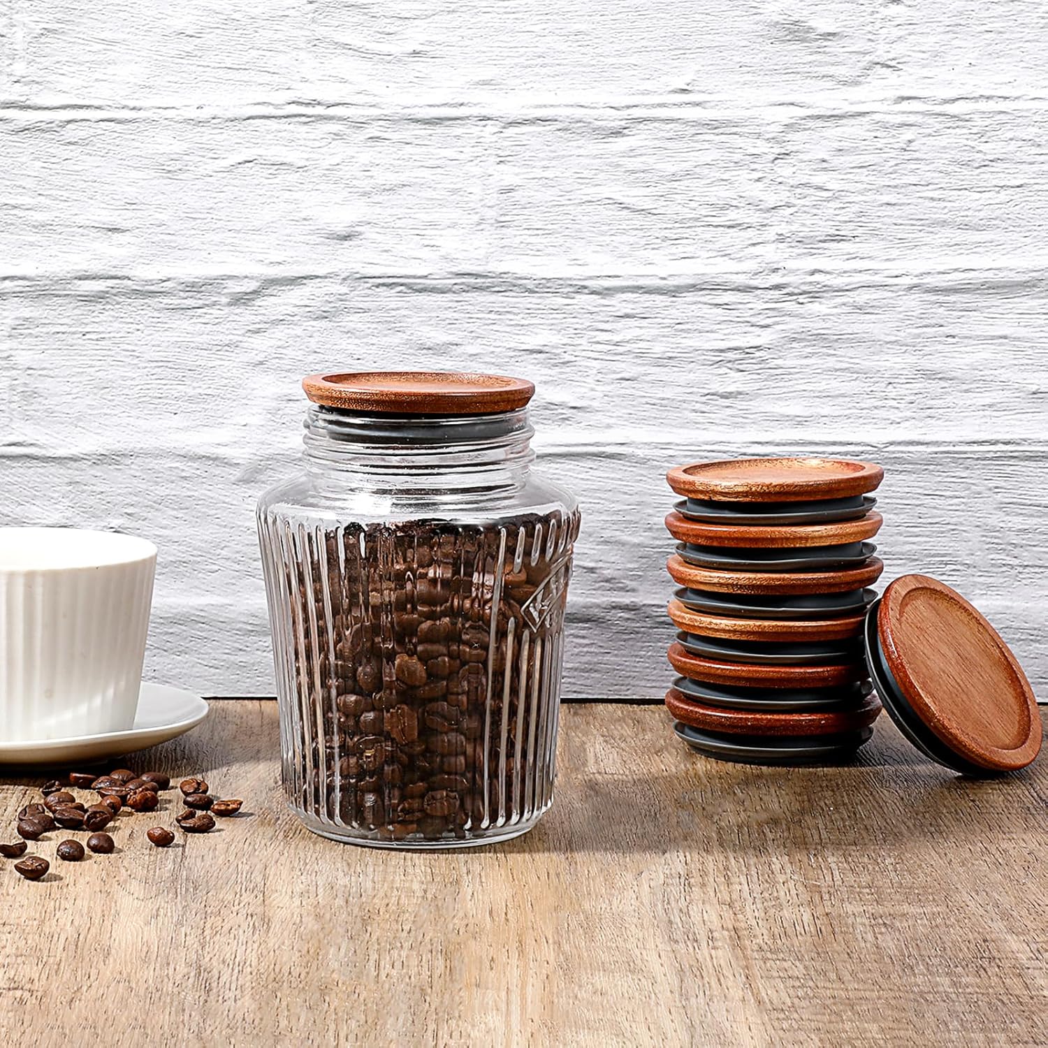 12-Piece Acacia Wooden Mason Jar Lid Set