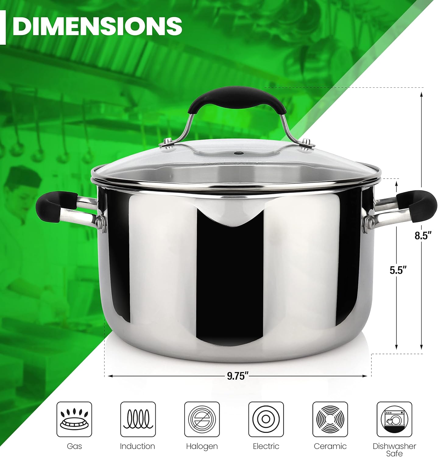 6 qt 1810 SS Stockpot with Glass Lid