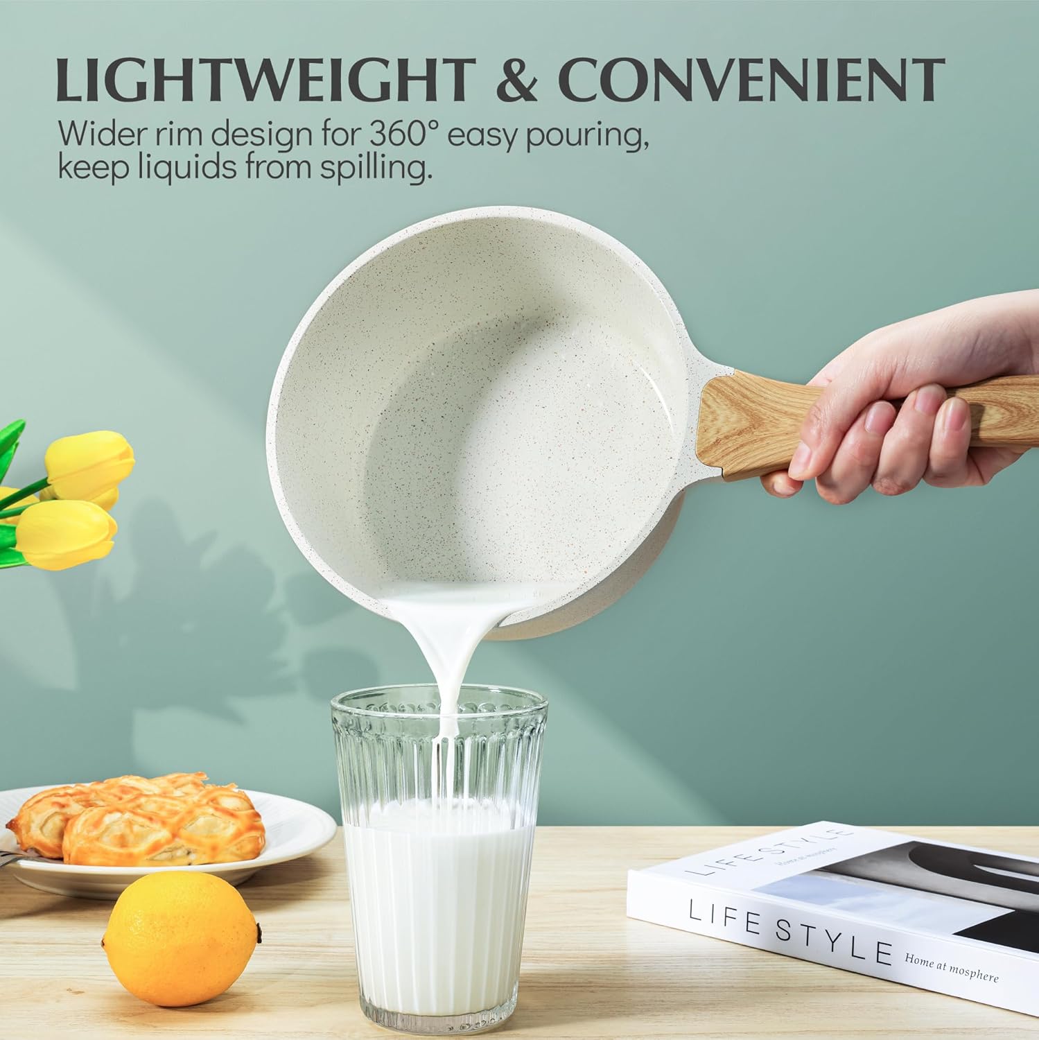 SENSARTE Kenshar-Premium Ceramis Nonstick Saucepan with Lid 20 Quarts PFOAPFAS Free