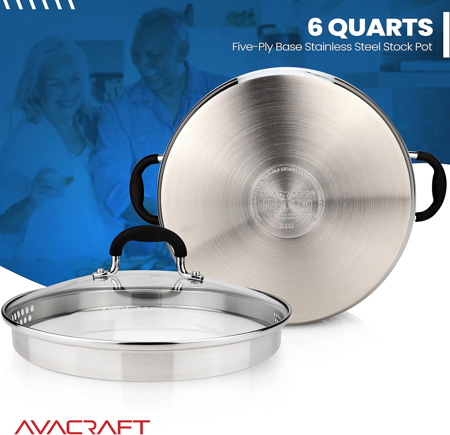 AVACRAFT 6QT Stainless Steel Stockpot with Glass Lid