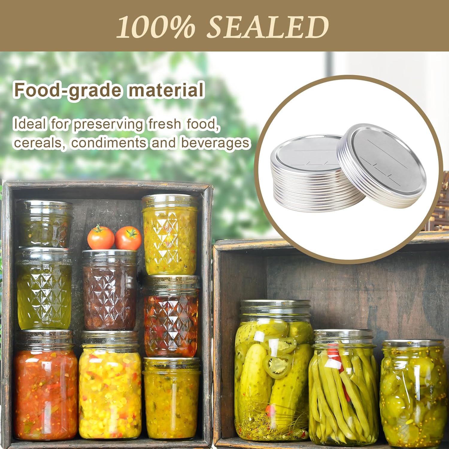 100-Piece Set of Rust-Resistant Mason Jar Lids for Food Preservation
