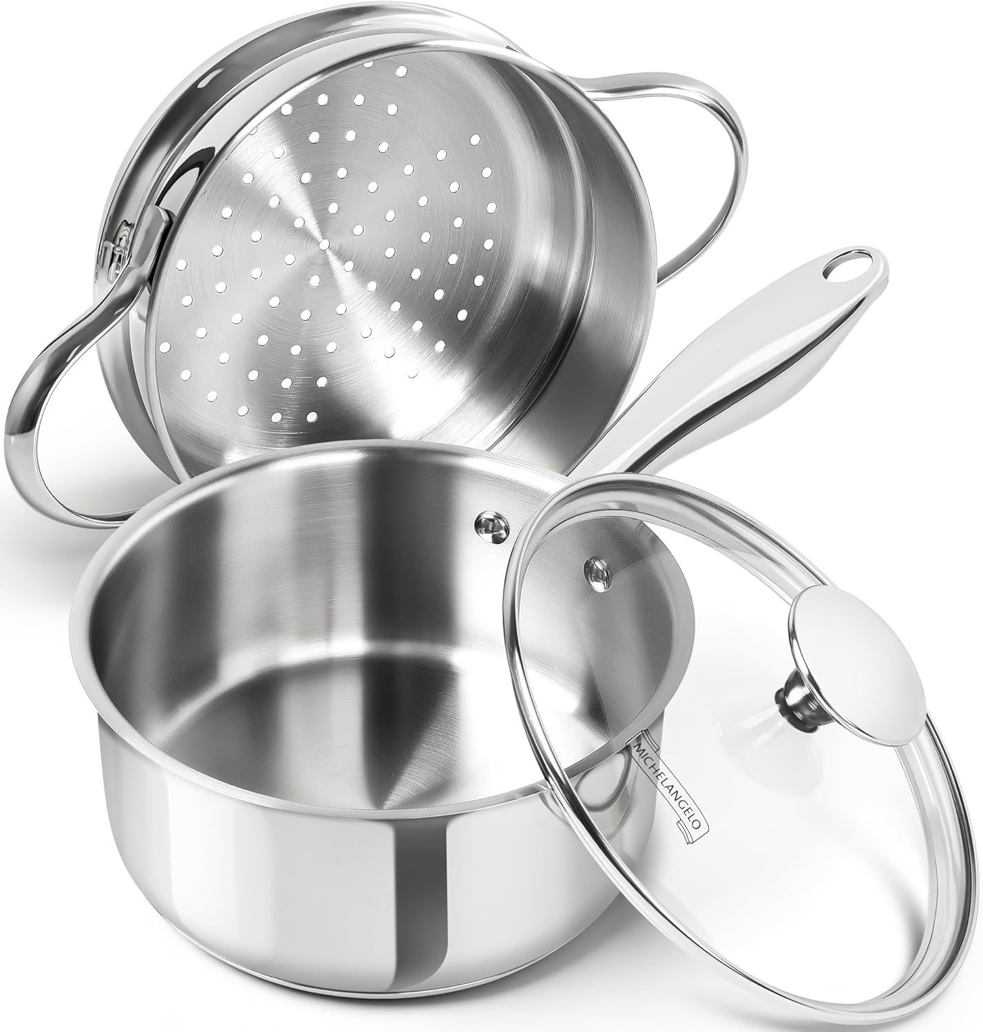 MICHELANGELO 15 Quart Stainless Steel Saucepan with Lid Unique Design