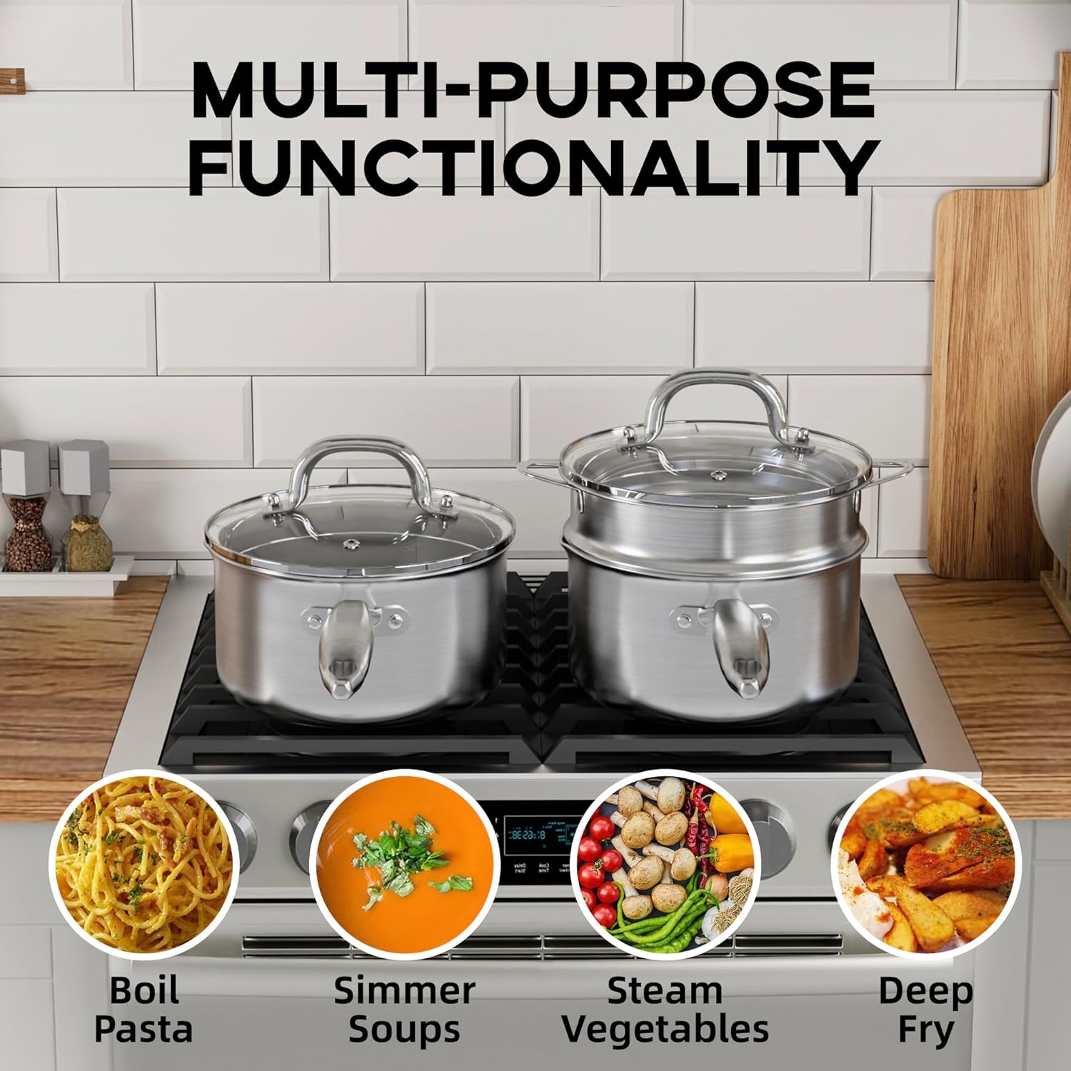 Versatile 15 Quart Stainless Steel Saucepan with Steamer