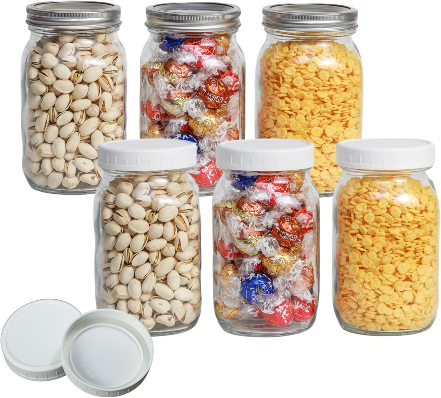 6-Piece Mason Jar Set with lids 32oz Capacity Durable BPA-Free