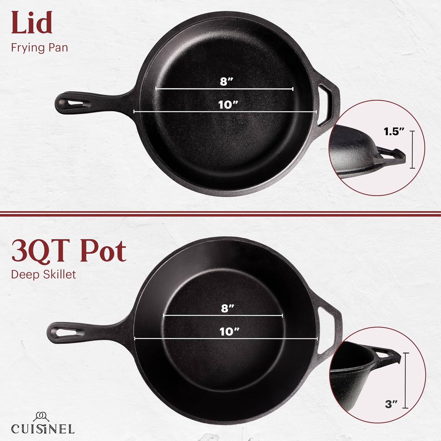 Cuisinel Ultimate 2-in-1 Cast Iron Skillet Lid