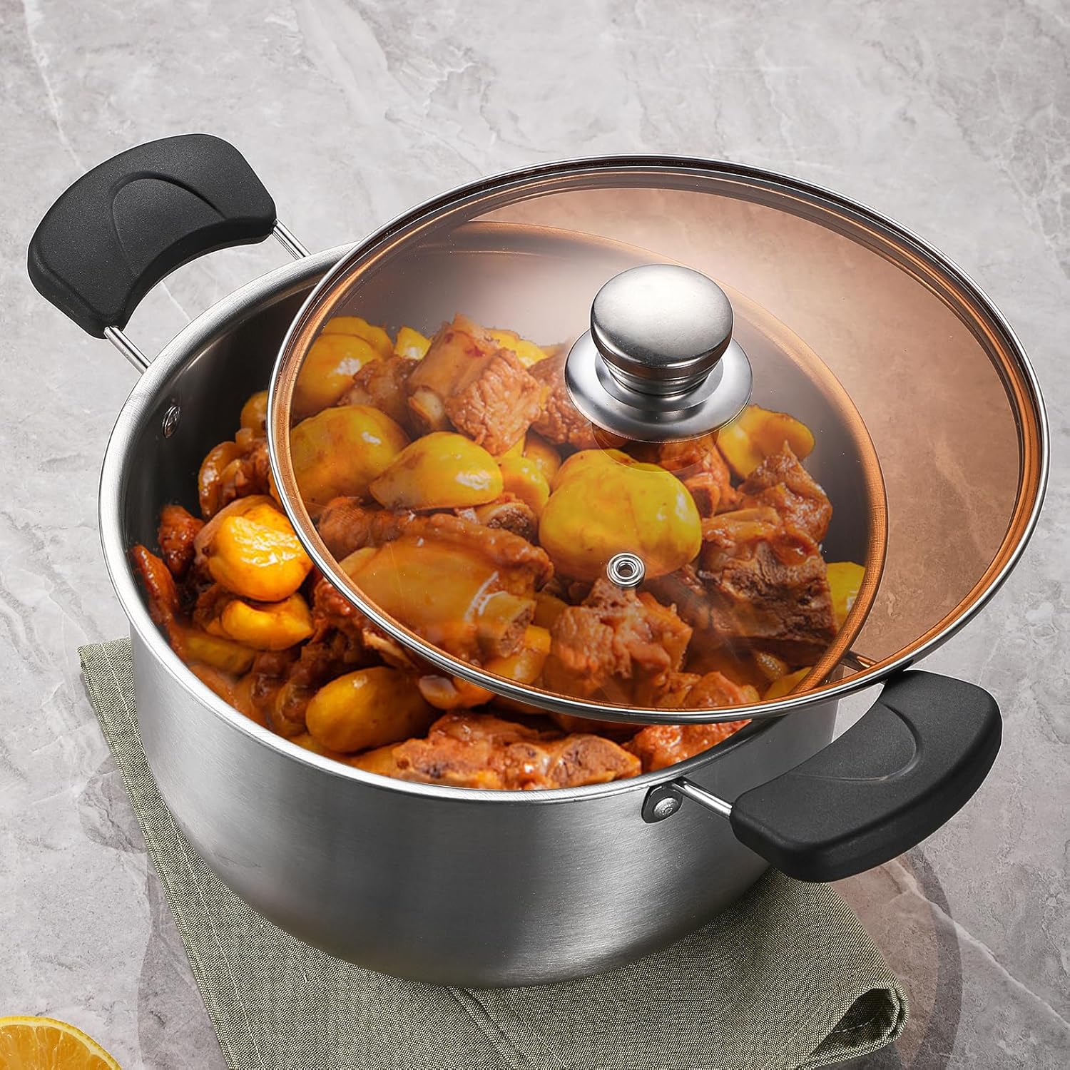 6QT Stock Pot with Lid Heat-Proof Safe for Daily Use