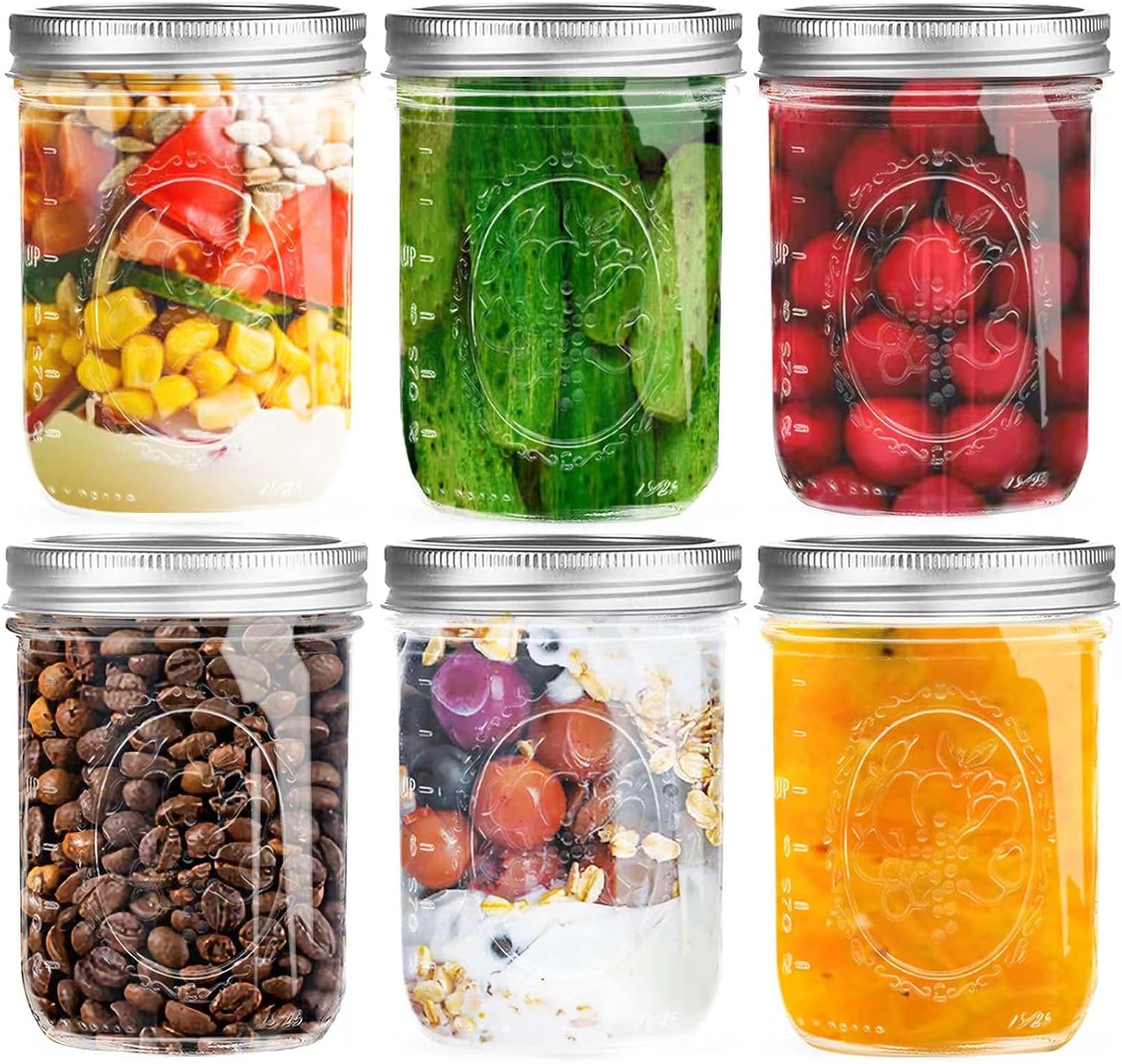 Wide Mouth Mason Jars 16 oz Canning More 6-Pack