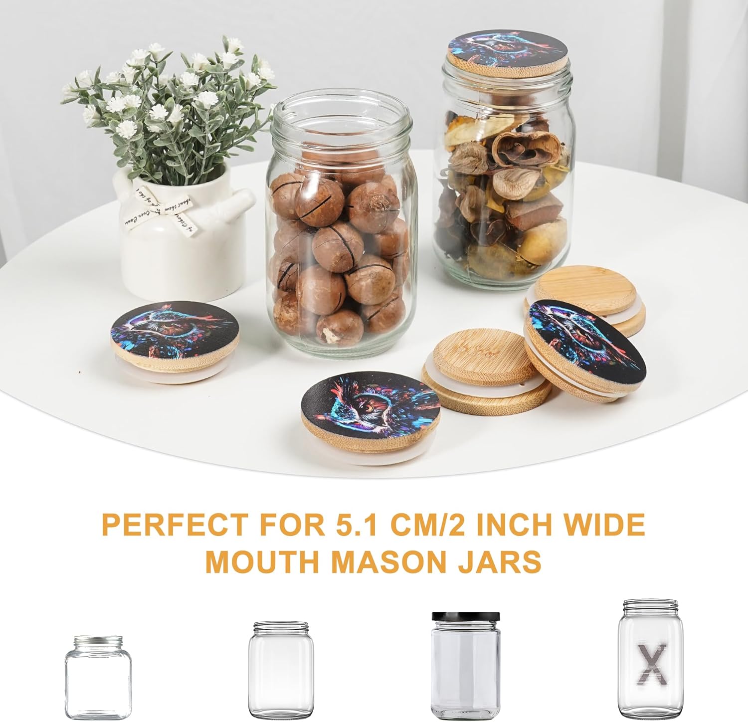 8-Piece Bamboo Mason Jar Lids Durable Airtight Storage