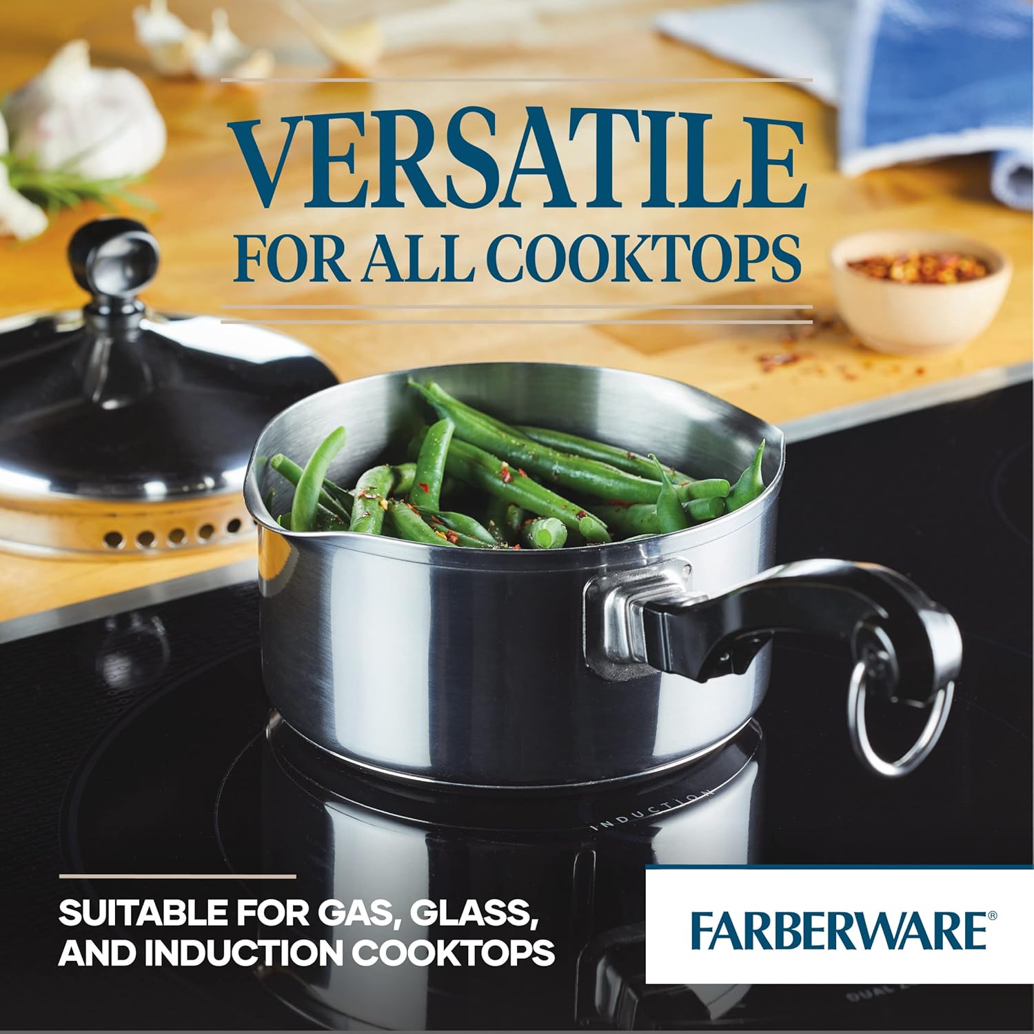 Farberware Classic Stainless Steel 1-Quart Straining Saucepan Over Silver