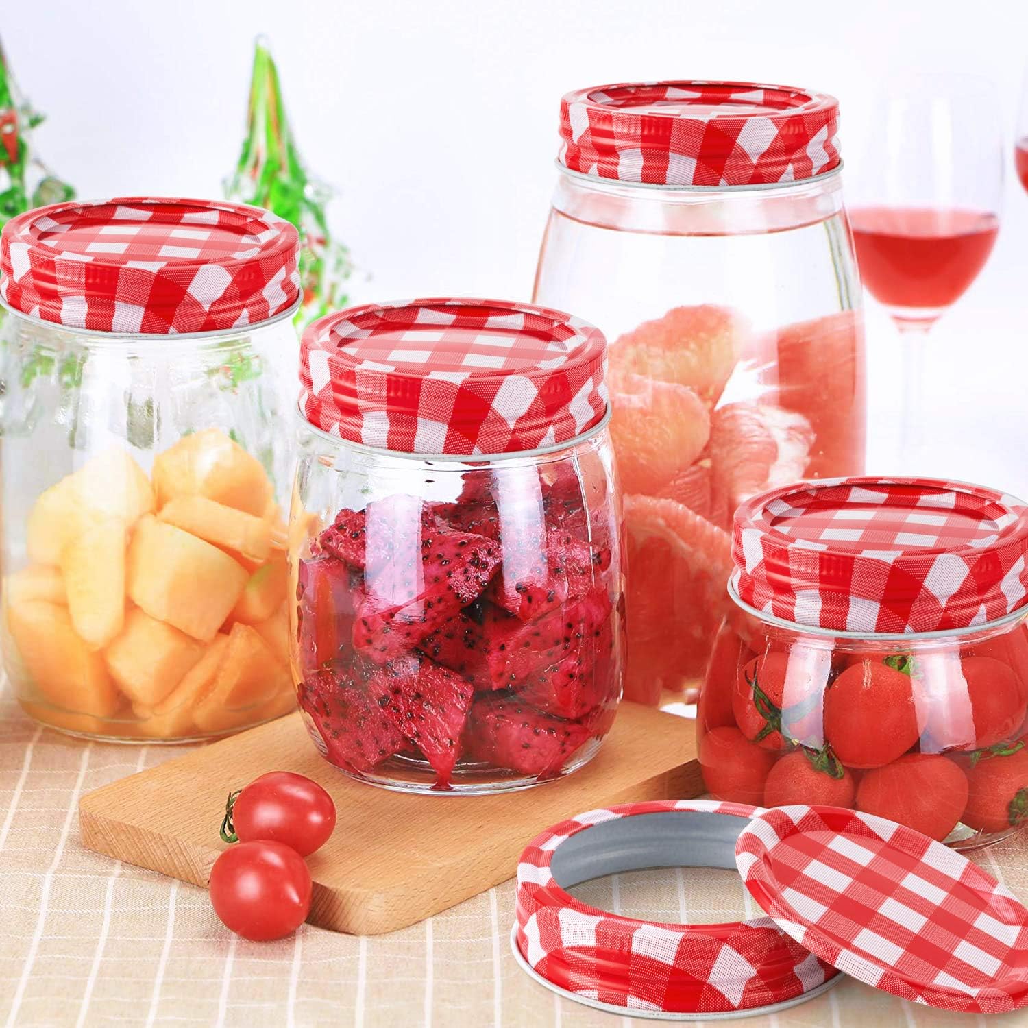 ZizasAry24-Set Canning Lids with Rings Mason Jar Caps Red White