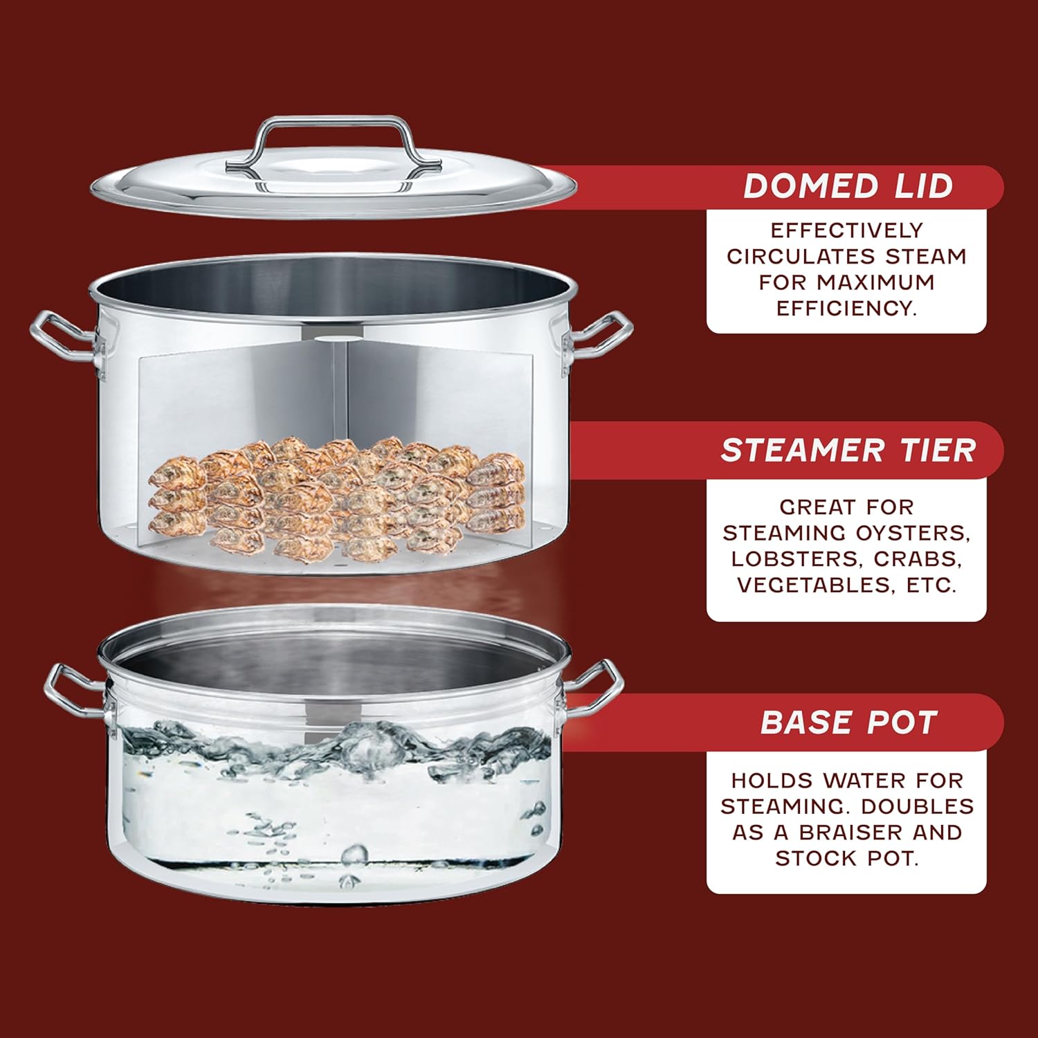 Concord Extra Large Stainless Steel Steamer Braiser Pot