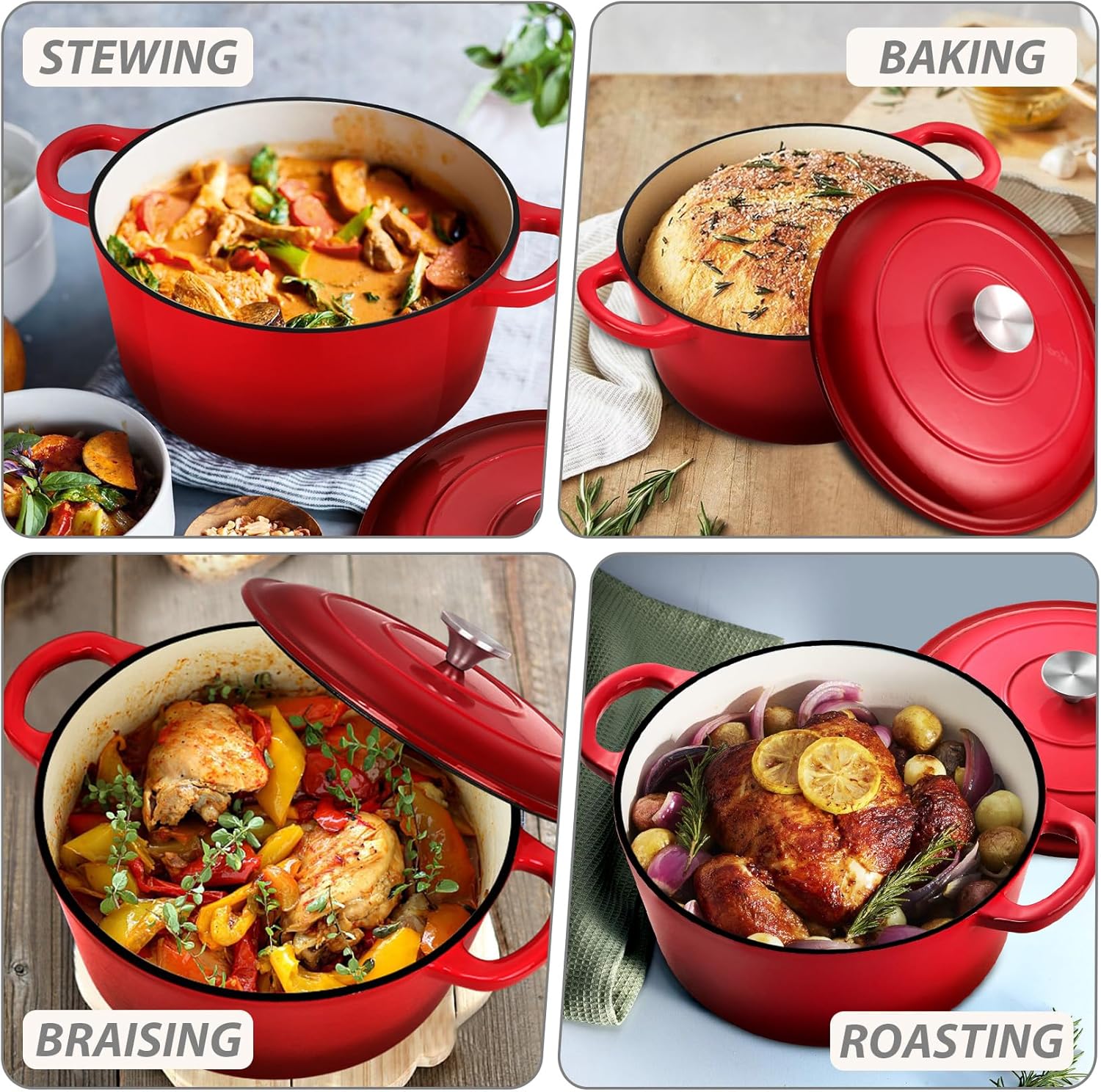 JoyfairDutch Oven Pot with Lid Red
