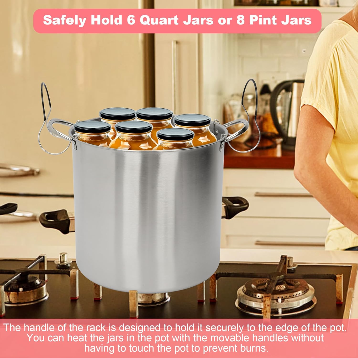 Canning pot with rack large 215 quart stainless steel pink