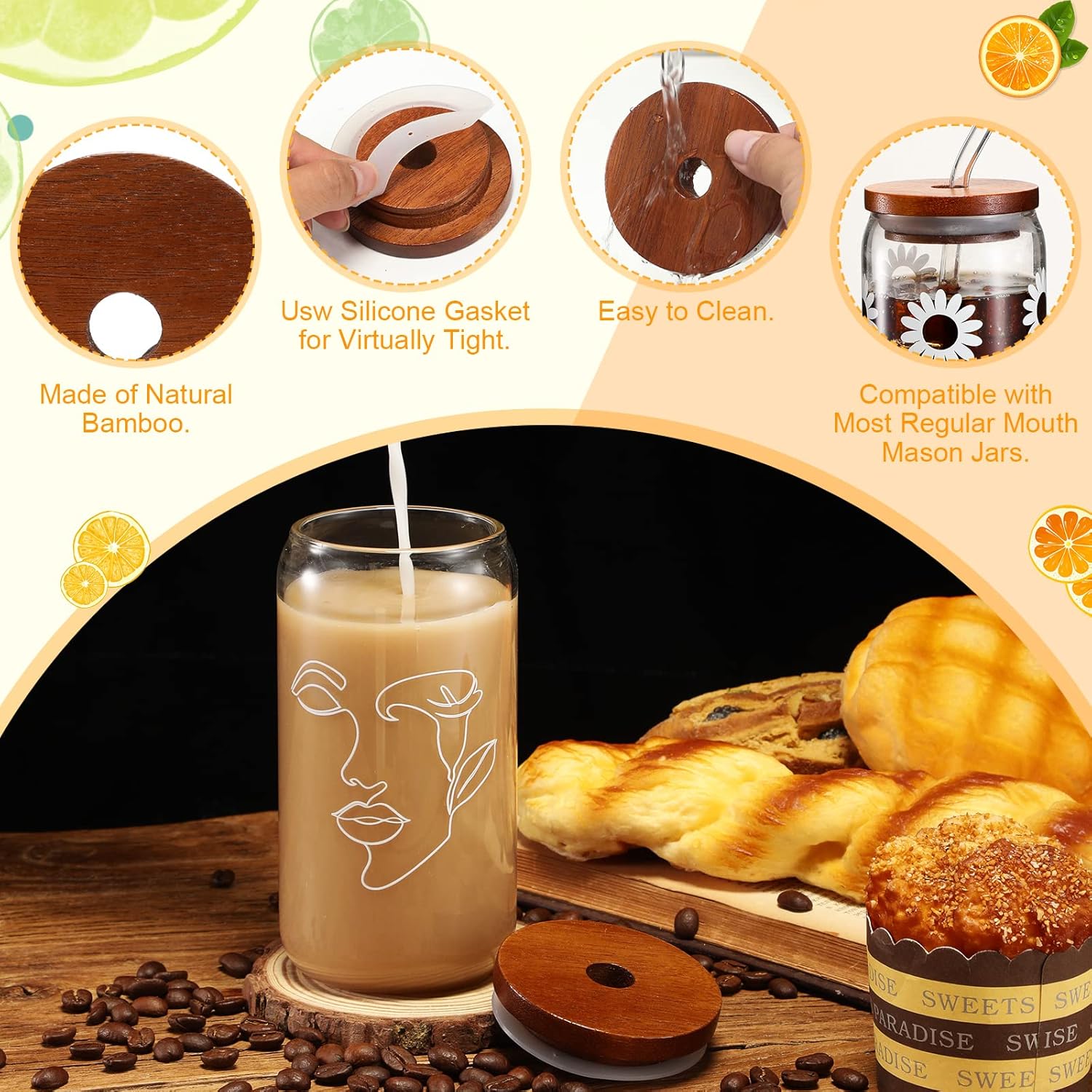 30 Pcs Jar Lids with Silicone Sealing Rings