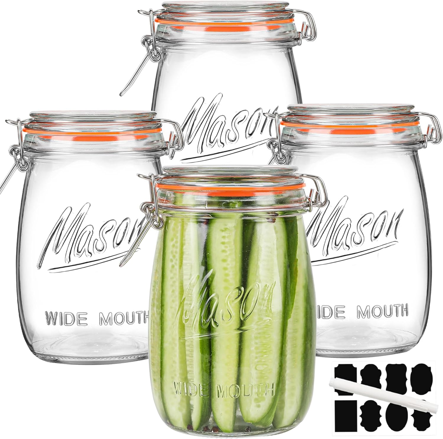 Anwoi Wide-Mouth Mason Jars 4-Pack 32 oz