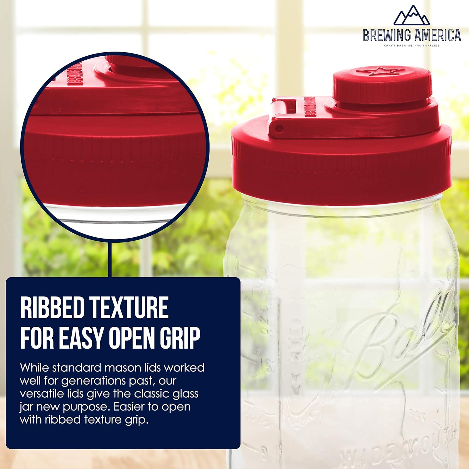 Brewing America Plastic Mason Jar Lids 4 Pack - Red