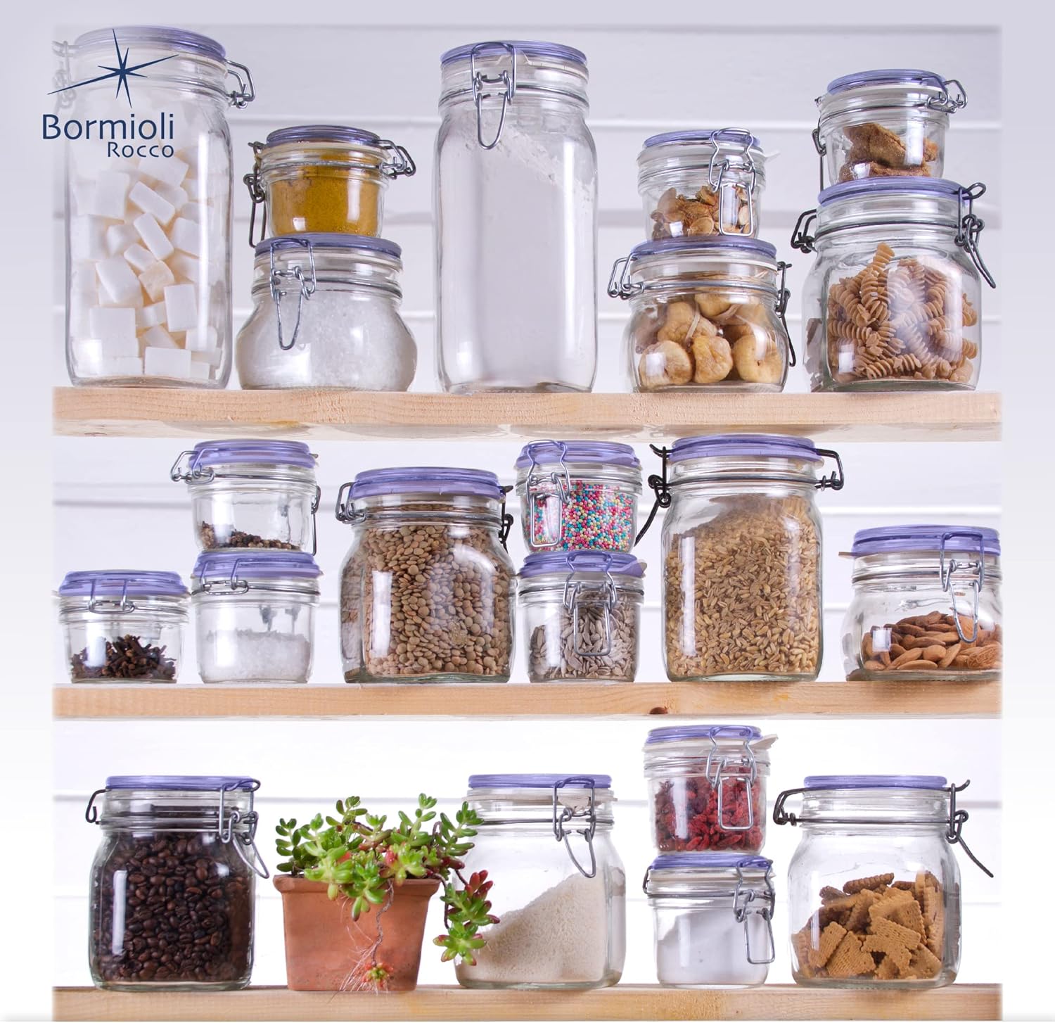 Bormioli Rocco Fido Square Jar with Blue Lid 175 oz