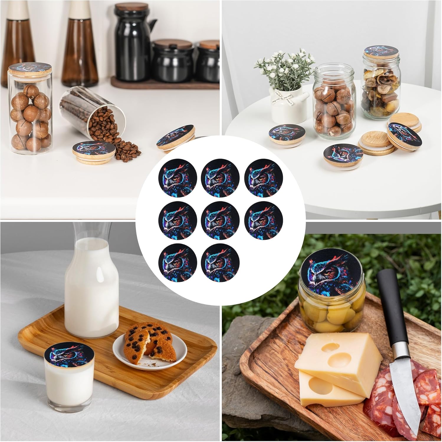 8-Piece Bamboo Mason Jar Lids Durable Airtight Storage