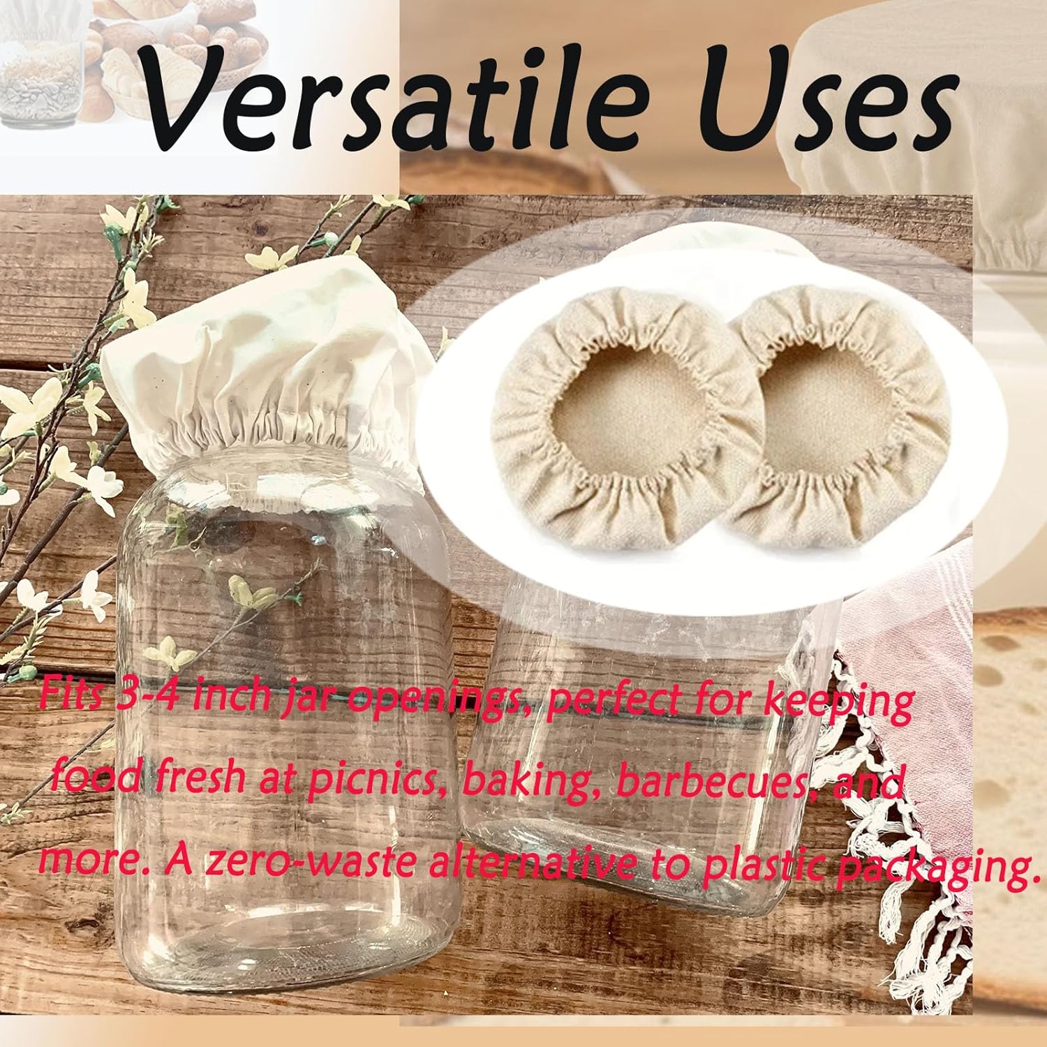 Aetomtins 4-Piece Reusable Cotton Jar Covers for Sourdough Starters