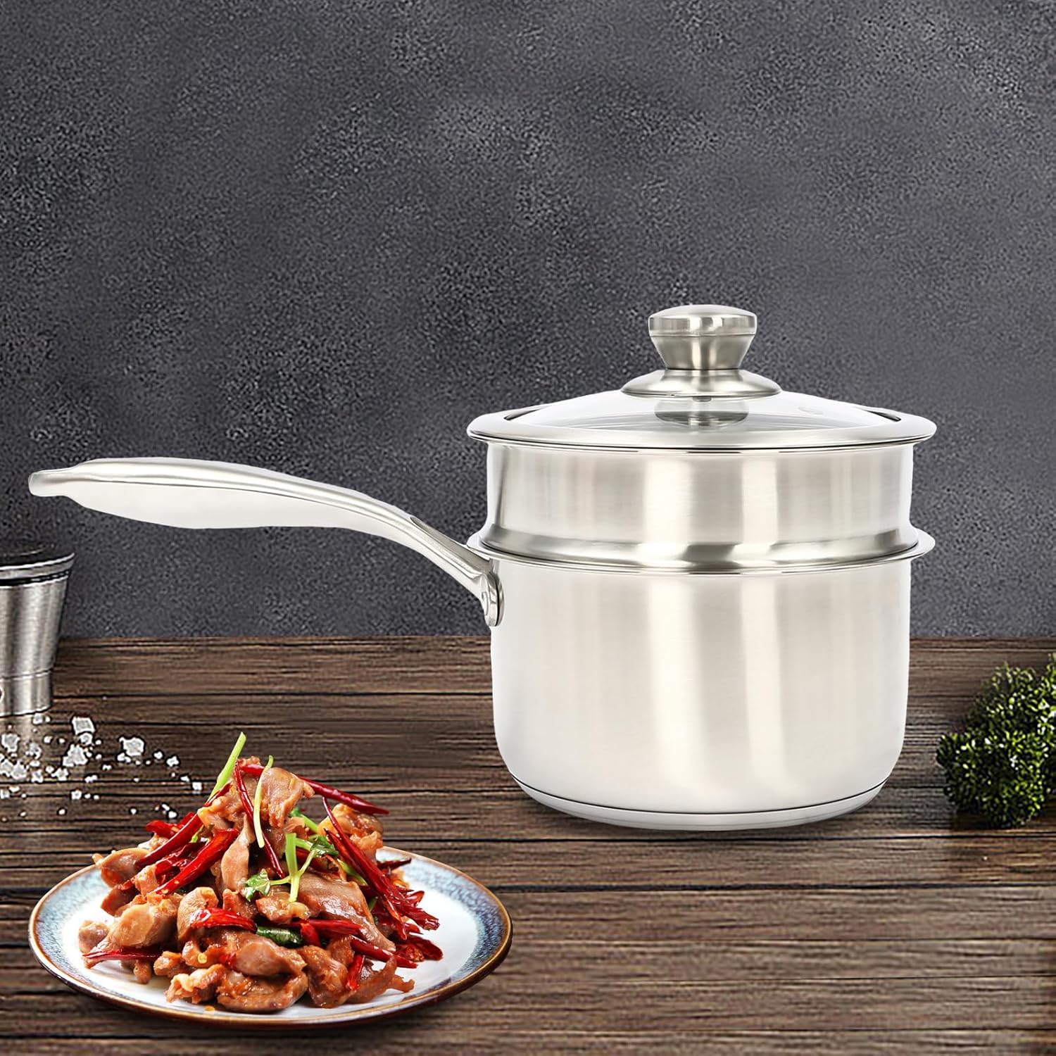 Versatile Stainless Steel Saucepan with Steamer Basket