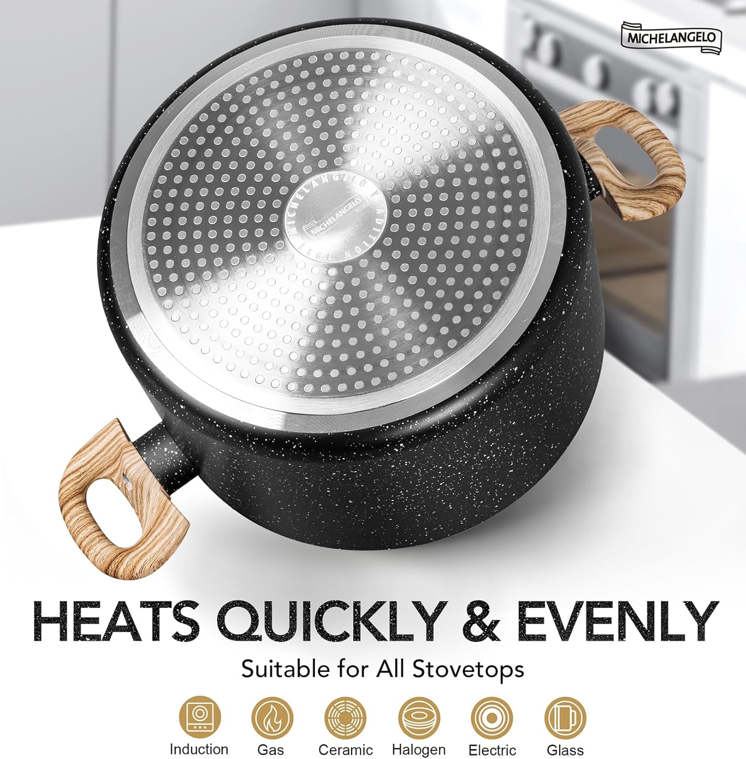 Premium 5 qt Stock Pot with Lid Nonstick Ergonomic and Built to Last