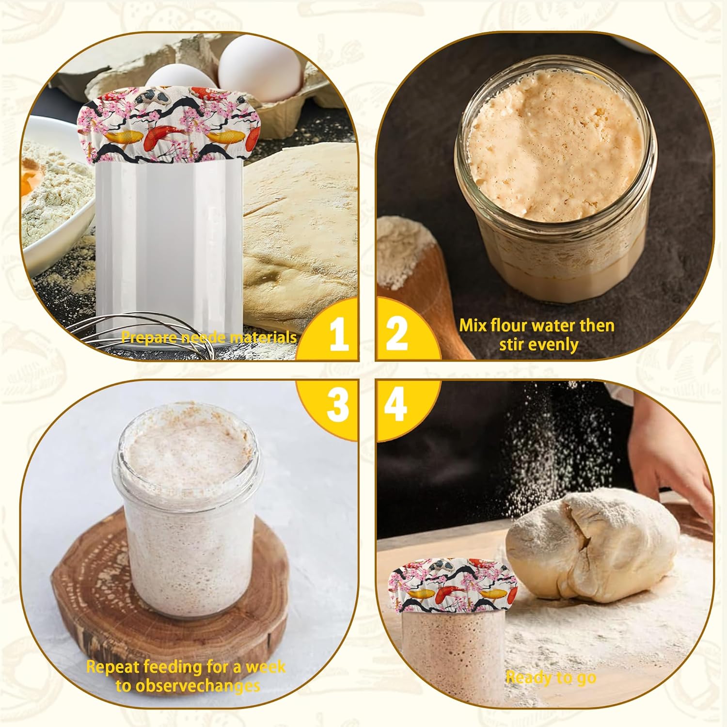 Japanese Cherry Blossom Koi Fish Sourdough Starter Jar Cloth Cover Eco-Friendly Durable