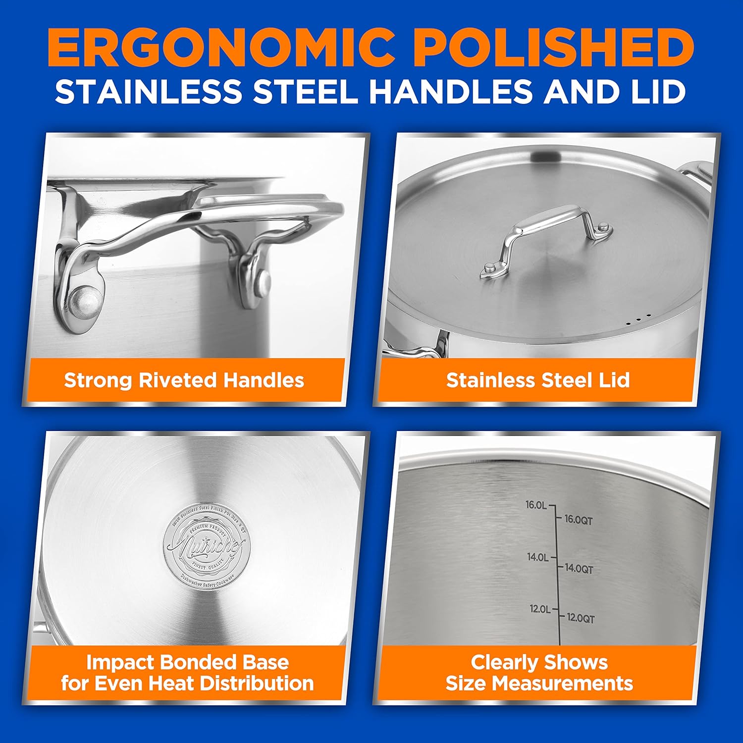 NutriChef Ergonomic 16-Quart Stockpot