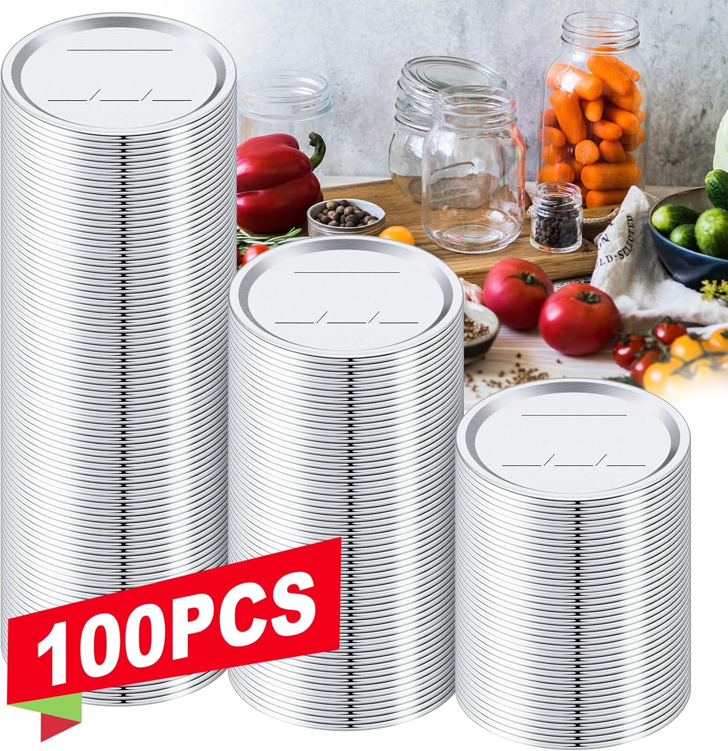 100-Piece Set of Rust-Resistant Mason Jar Lids for Food Preservation