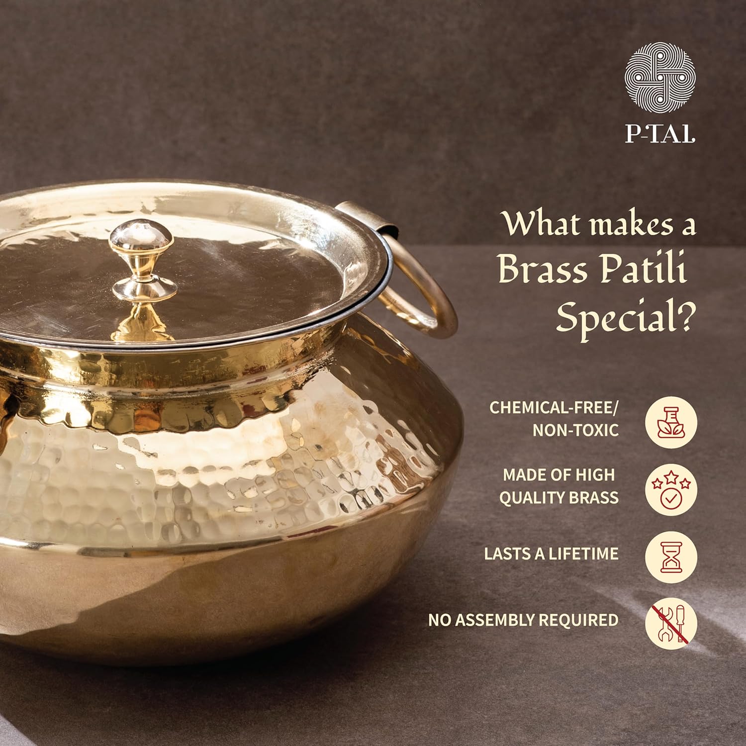 P-TAL Brass Patili 3L with Lid and Handles