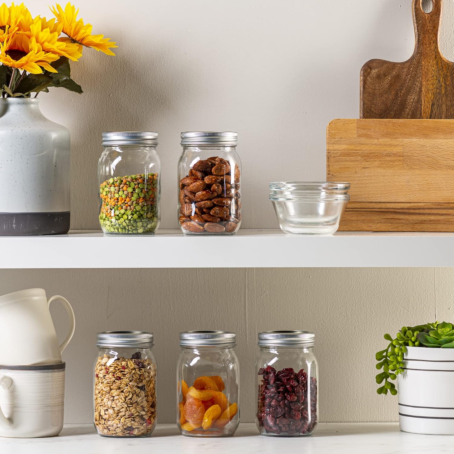 16oz Glass Mason Jars with Lids for Canning Preserving Meal Prep