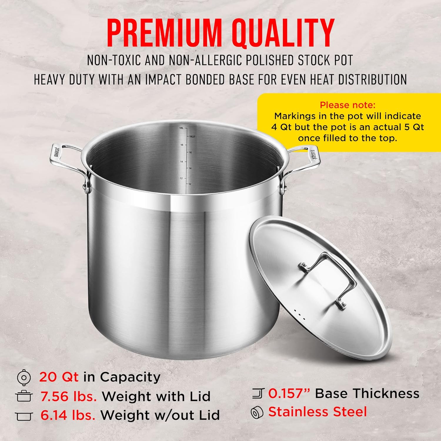 20 Quart Stockpot with Lids Handles