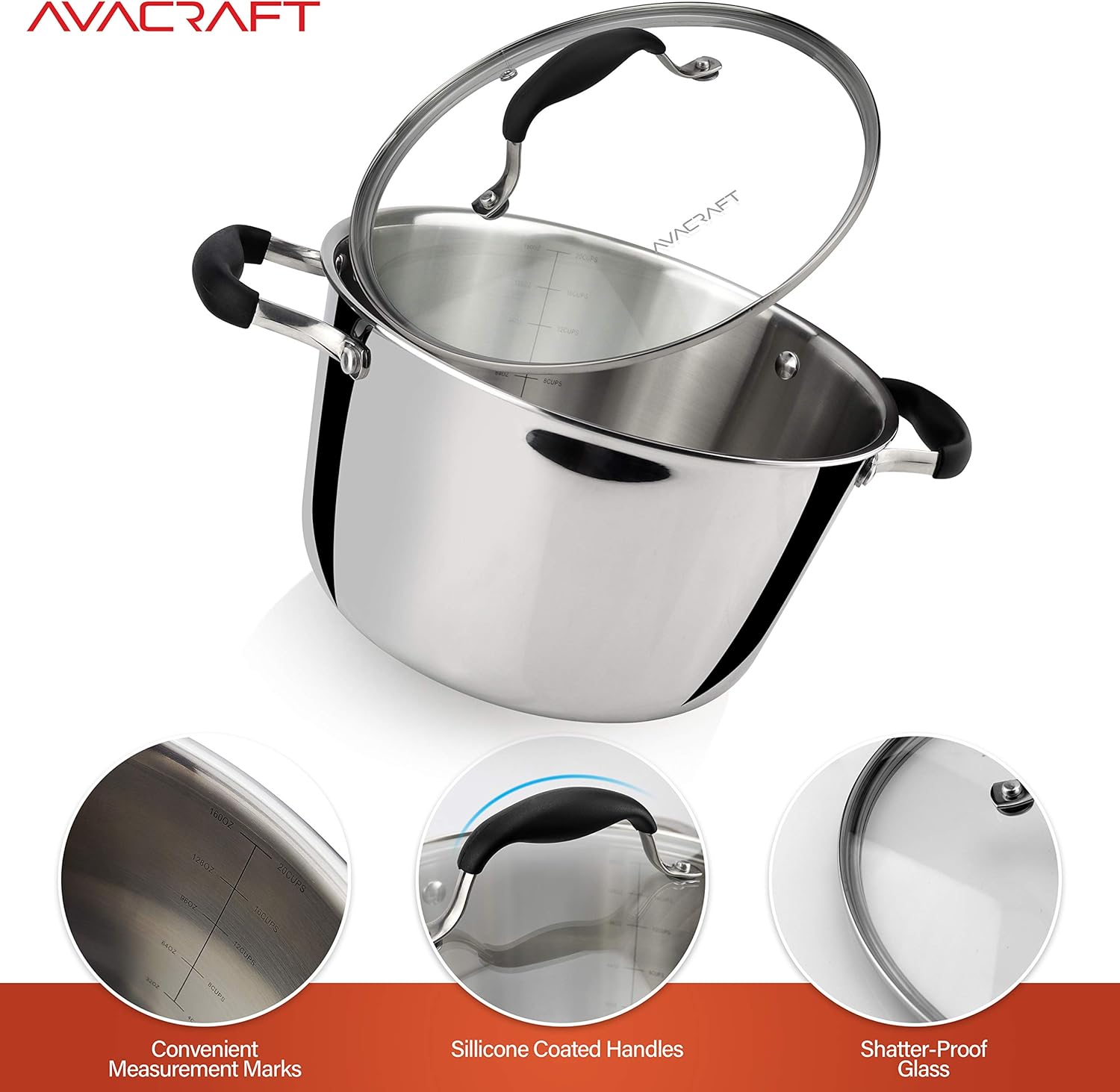 AVACraft 1810 stainless steel Dutch Oven with Lid