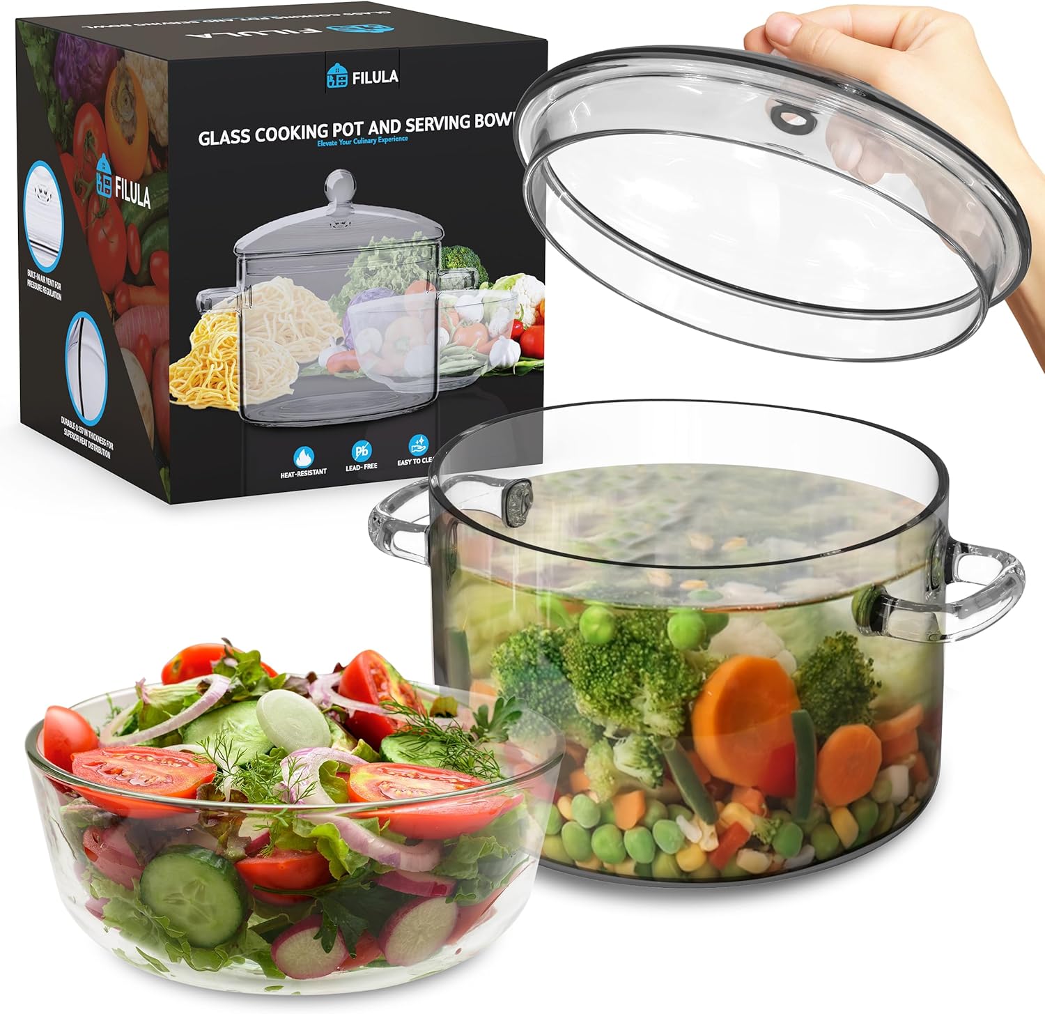 FILULA Heat-Resistant Glass Cooking Pot with Cover