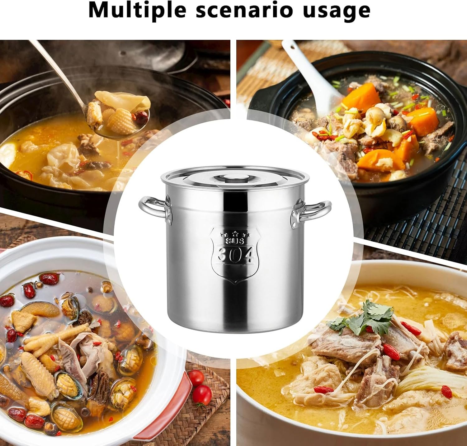 AIZYR 304 Stainless Steel Stockpot with Lid Durable Multi-Purpose