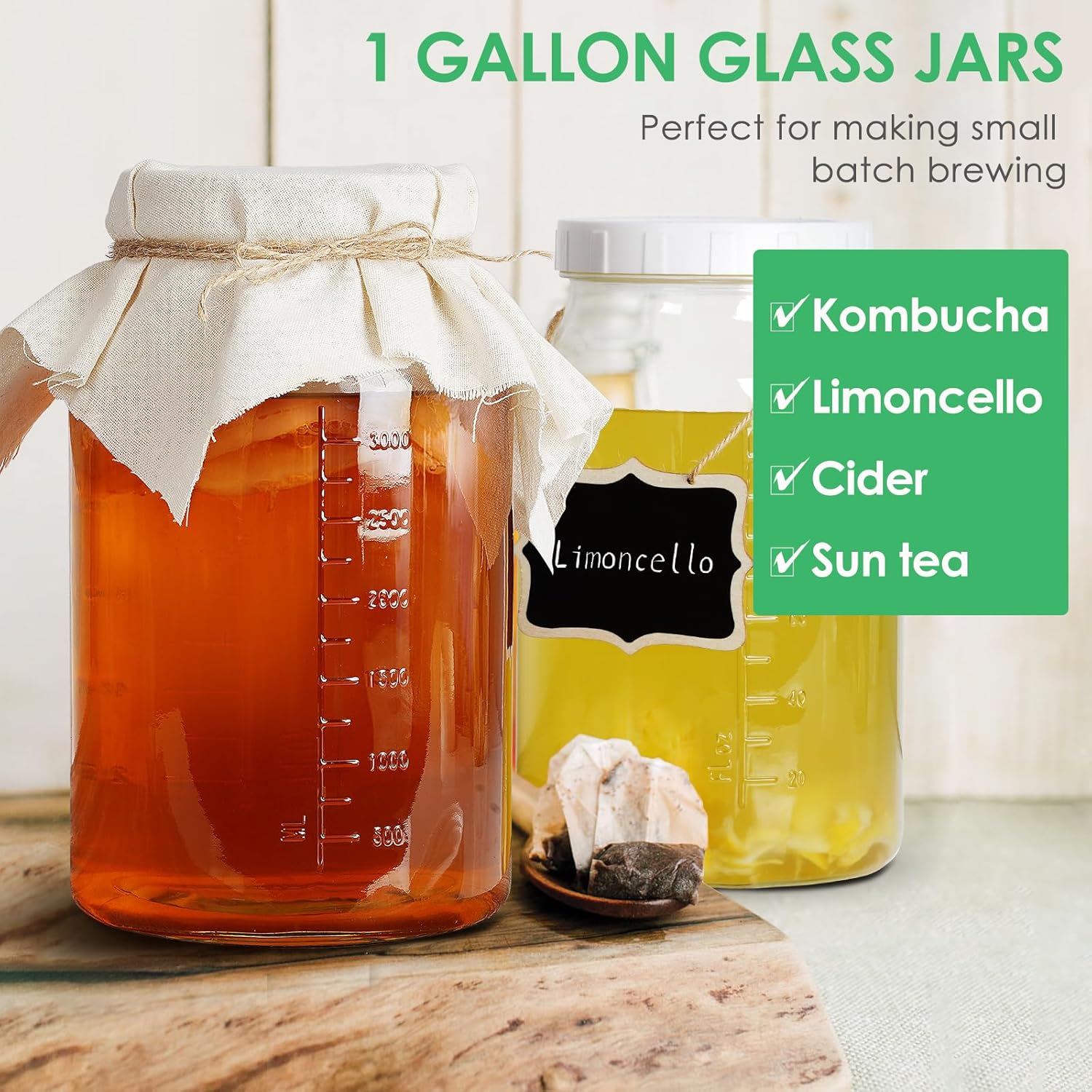 2-Pack 1 Gallon Glass Jars with Lid Wide Mouth Durable BPA-Free