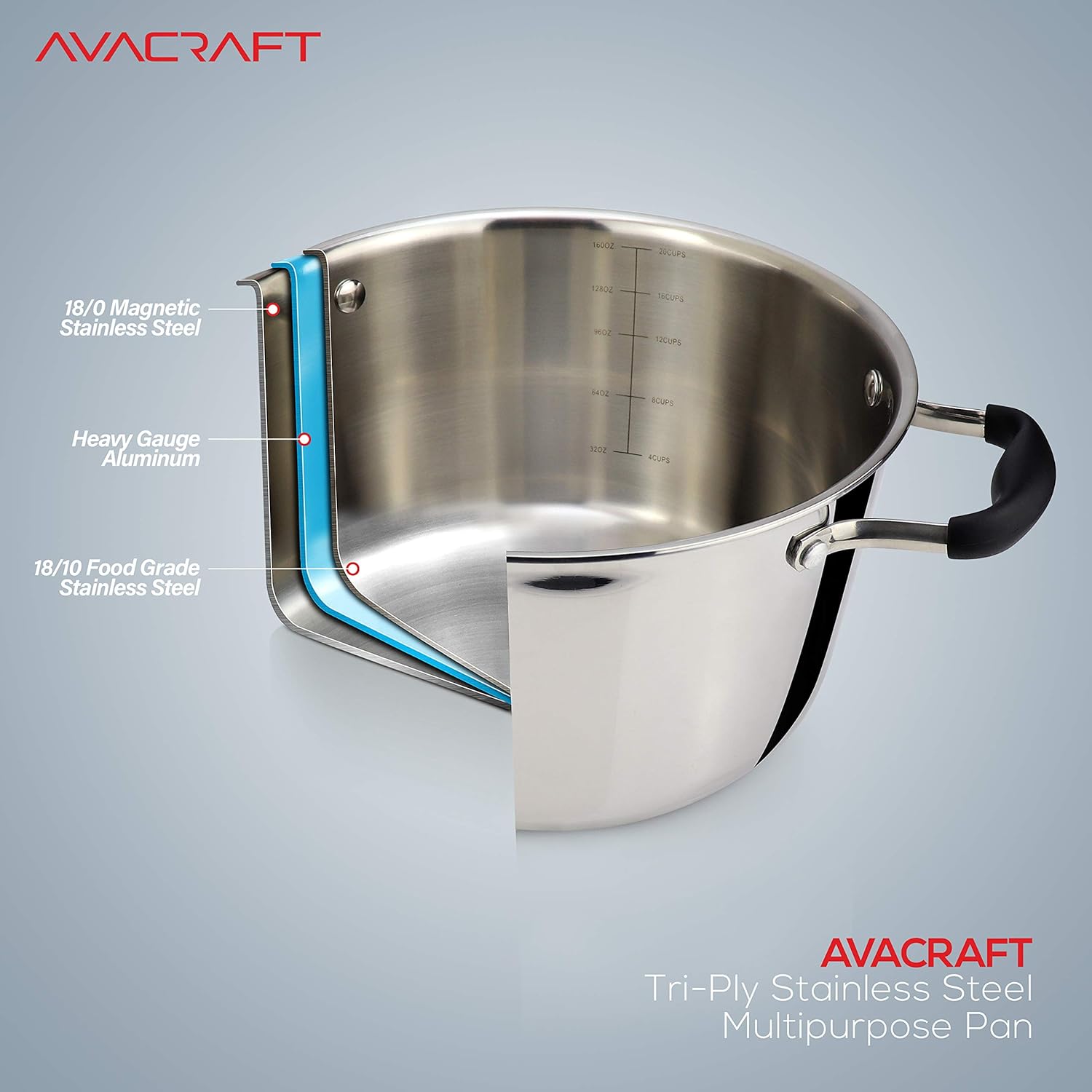 AVACraft 1810 stainless steel Dutch Oven with Lid