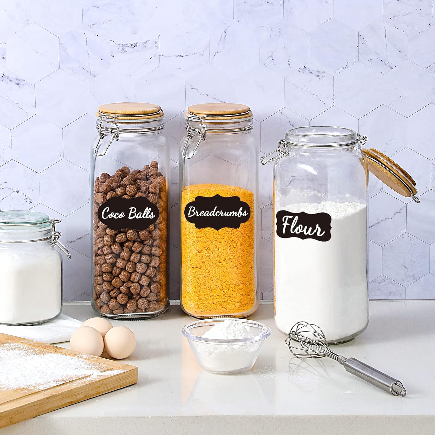VITEVER Taller 92oz Glass Jars with Airtight Lid 3 Pack
