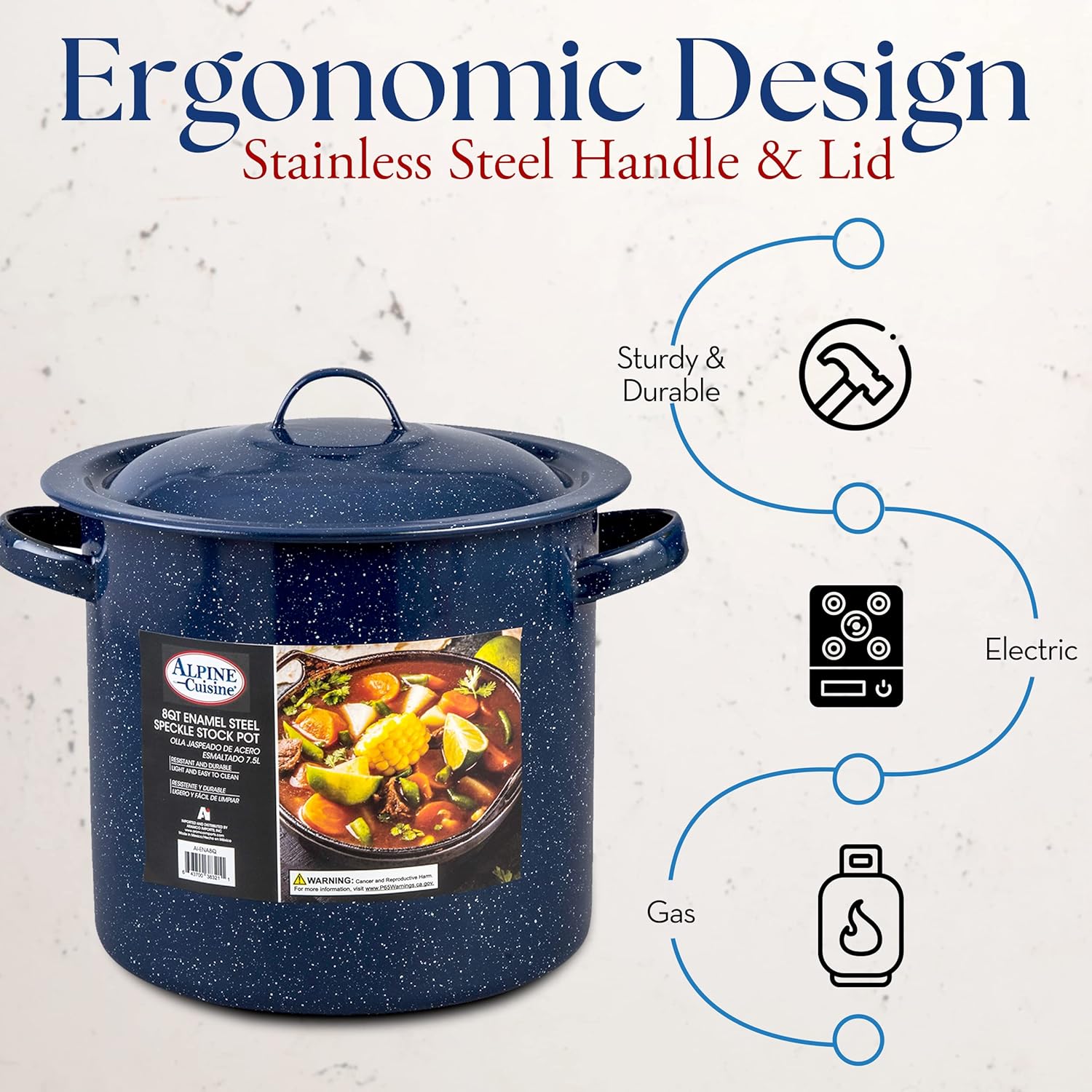 Alpine Cuisine 8-qt Stock Pot with Lid Black New