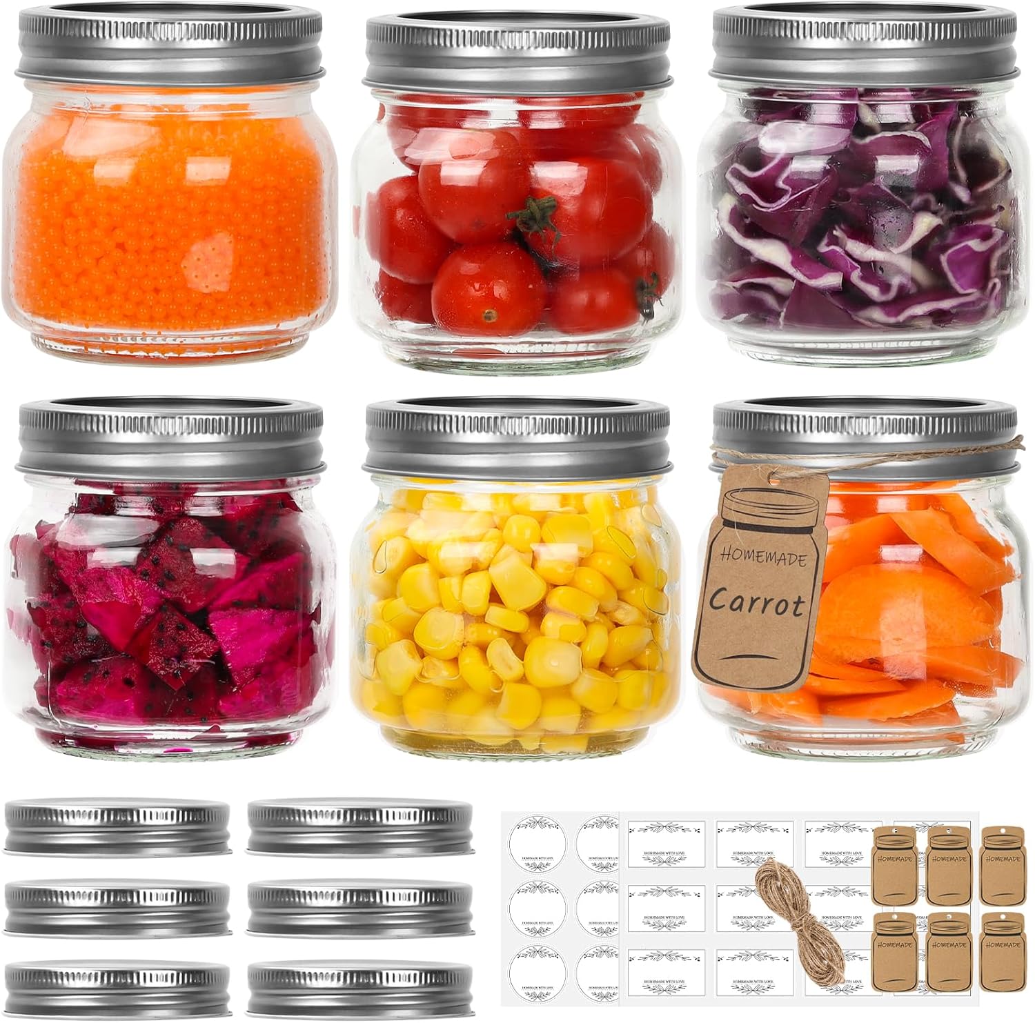 Mini Mason Jars with Labels 6-Pack