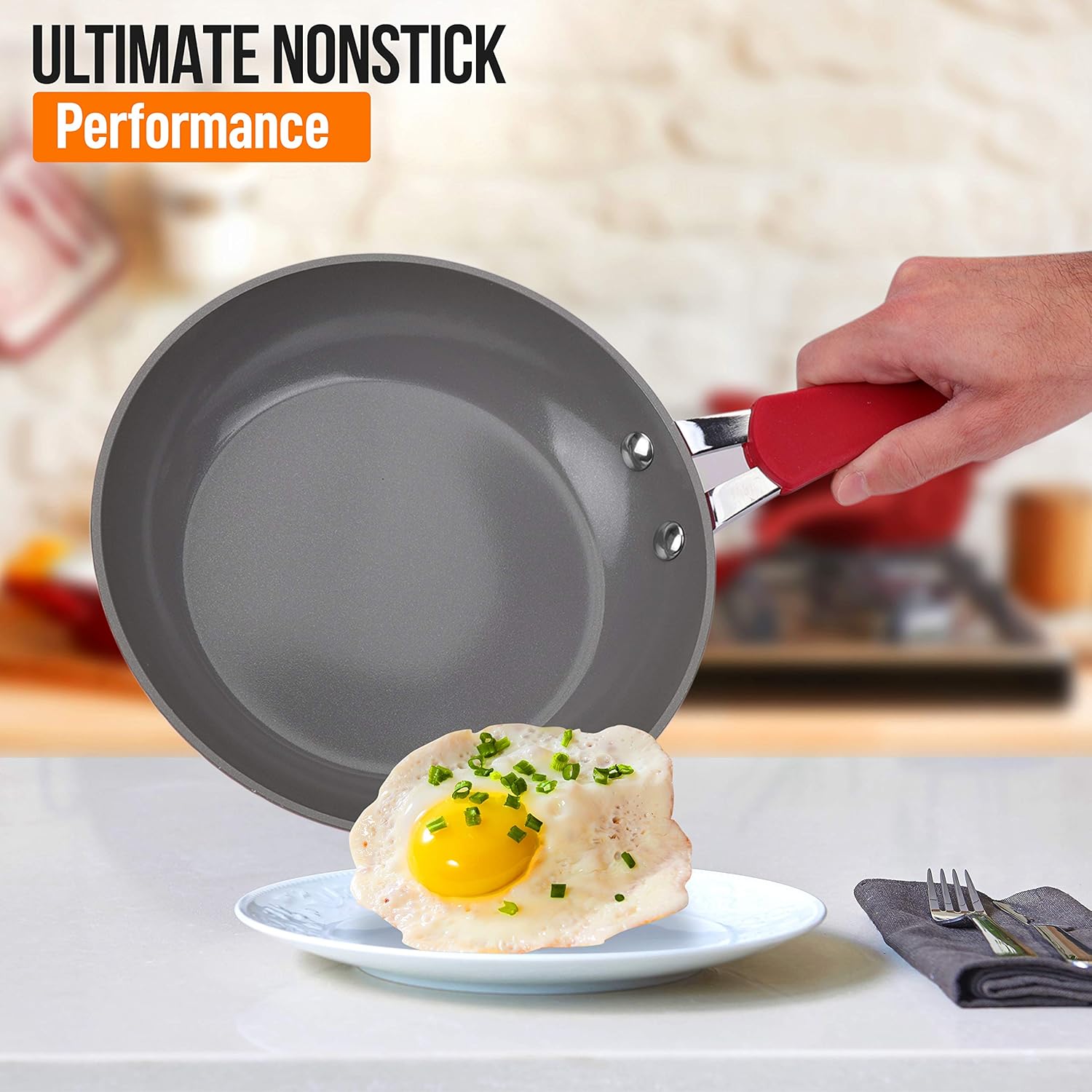 NutriChef 8 Durable Non-Stick Skillet - Red