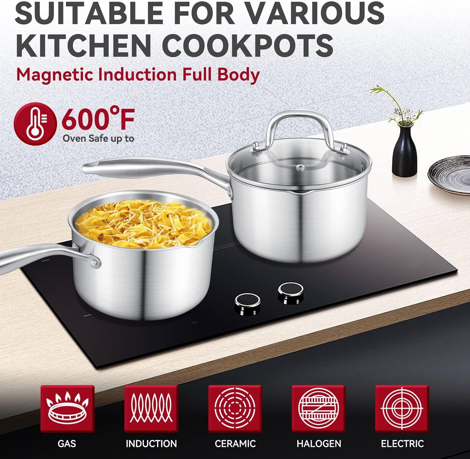 15 Quart Multifunctional Stainless Steel Saucepan With Glass Lid