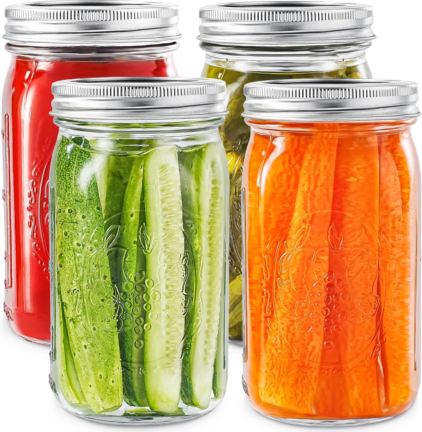 Wide Mouth Mason Jars 32 oz 4 Pack Fermenting Pickling Freezing Preserving Jar