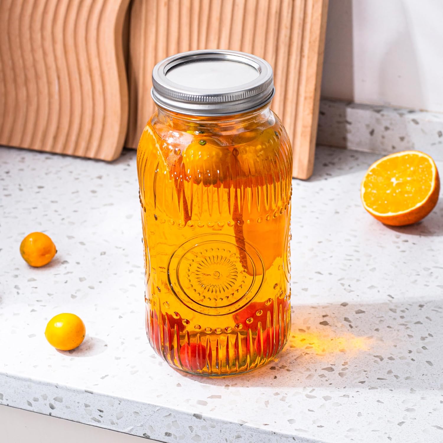 Amzcku 64oz Mason Jars Wide Mouth 2 Quart Preserve