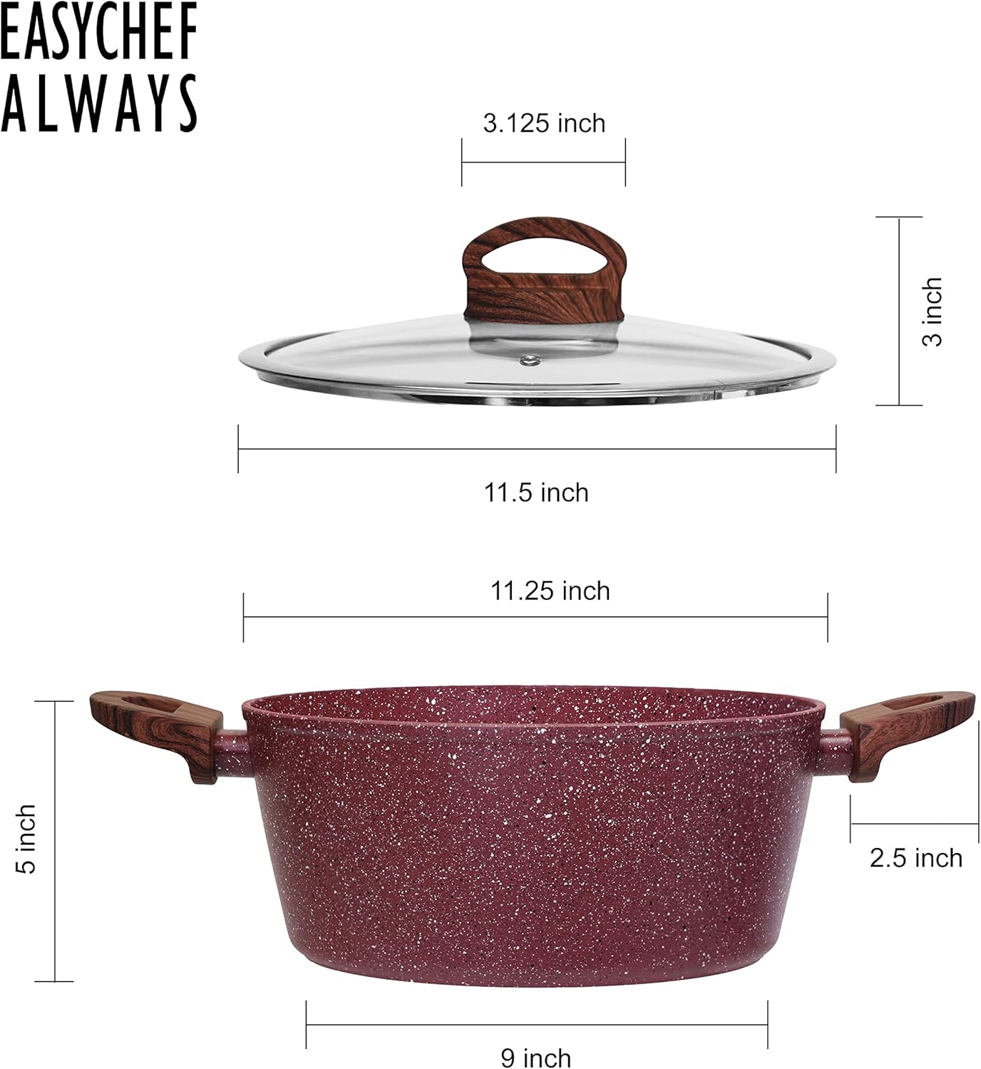 Easy Chef Always 6 Quart Nonstick Dutch Oven with Lid